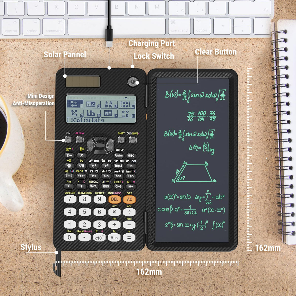 Calculadora Científica NEWYES Negra Recargable con Tablet de Escritura y Bolígrafo para Estudiantes y Profesionales