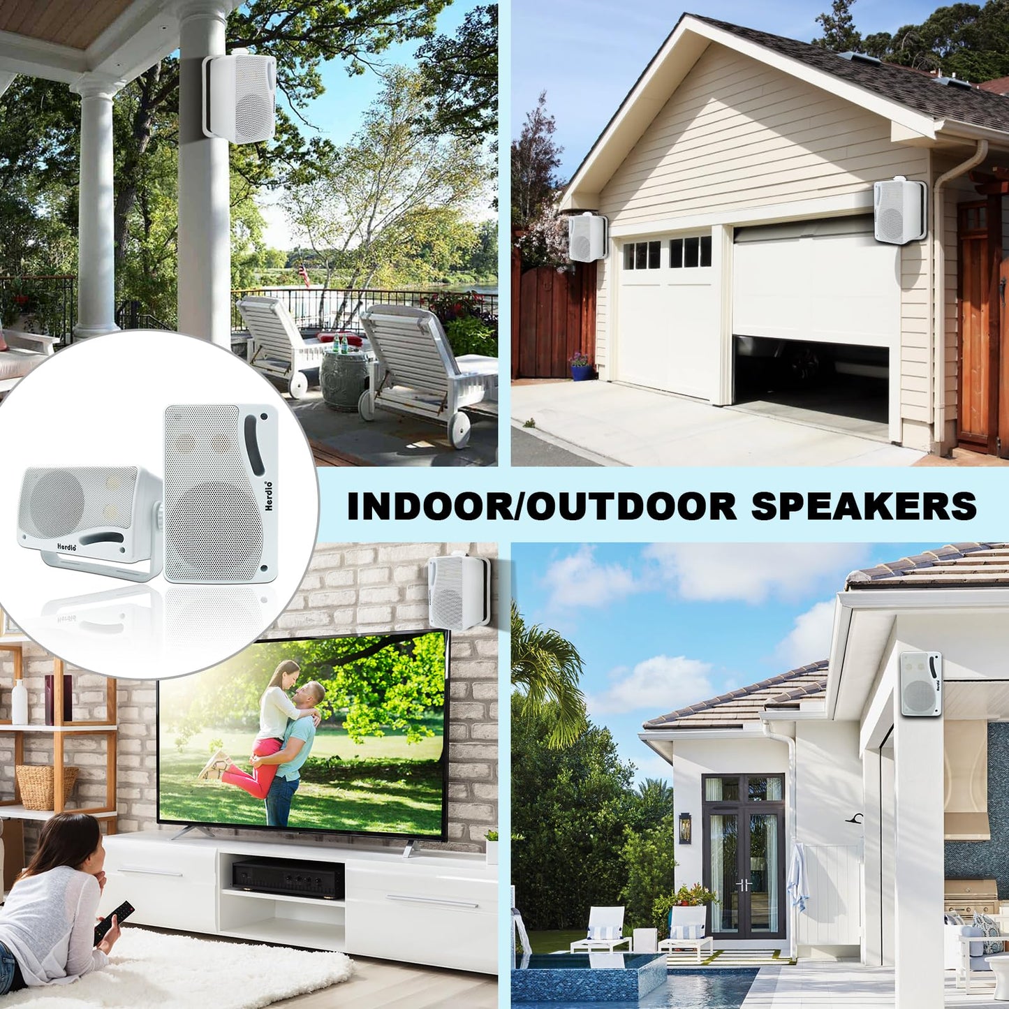 Herdio 3.5 Pulgadas Bocinas para Exterior,200W Altavoces para Exteriores, Resistente al Agua, Adecuado para el hogar, Patio, Terraza,Patio Trasero (2 Altavoces,Blanco)