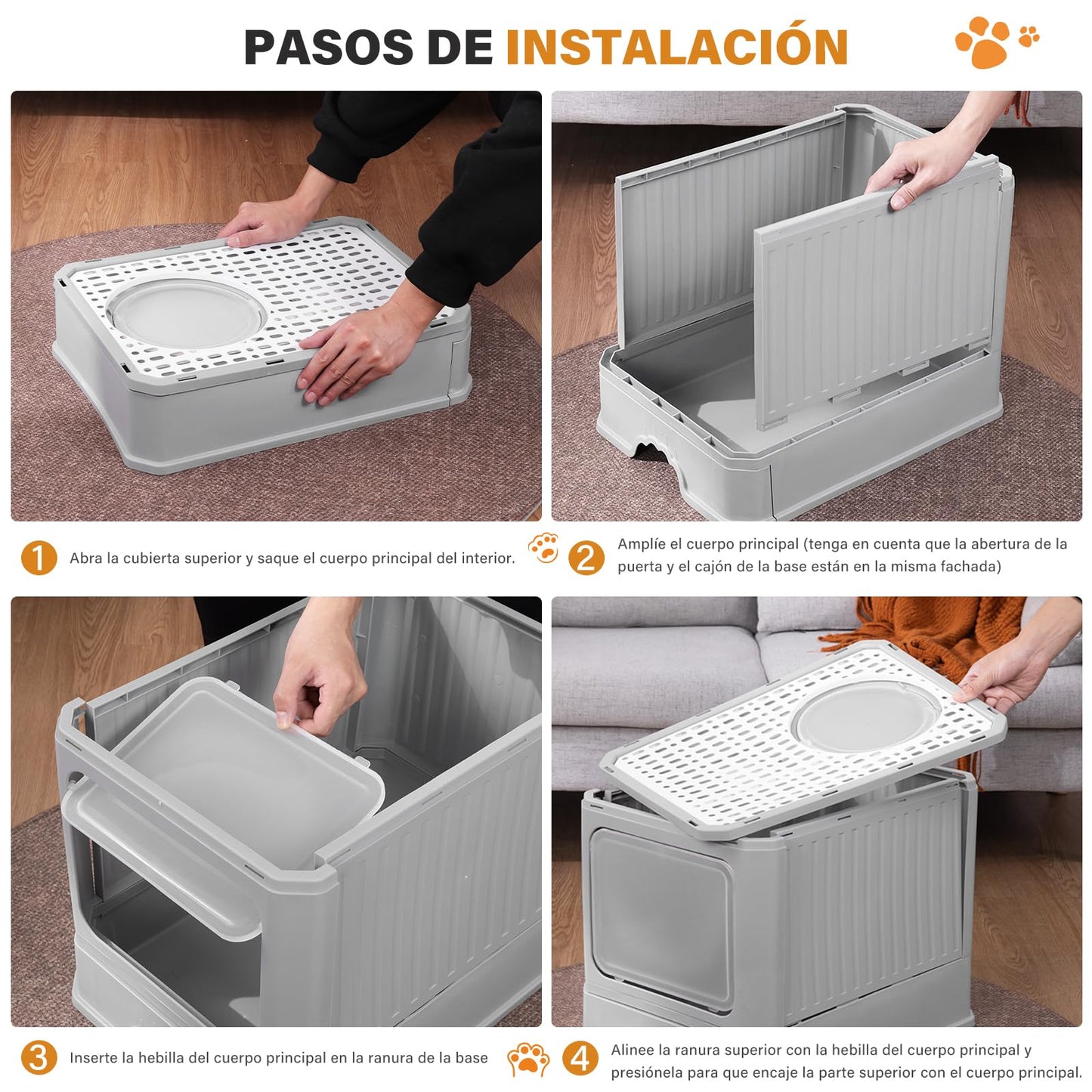 Arenero Plegable TXG Gris Oscuro con Cajón para Gato Grande hasta 12,5 kg