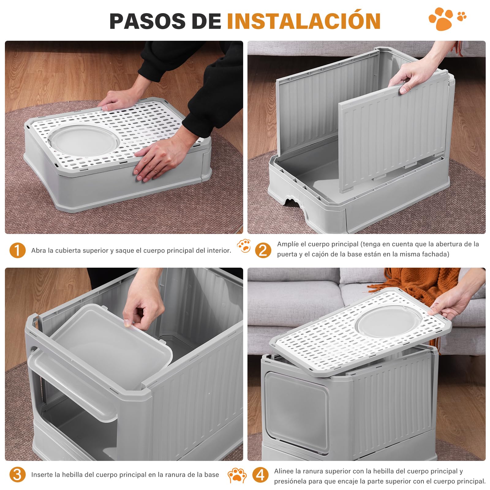 Arenero Plegable TXG Gris Oscuro con Cajón para Gato Grande hasta 12,5 kg