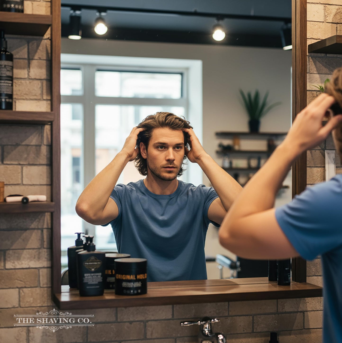 ORIGINAL HOLD POMADE The Shaving Co. Cera para el cabello base agua. Original Hold Pomade. FIJACIÓN MEDIA - BRILLO MEDIO. Libre de Parabenos - Libre de Sulfatos - Cruelty Free - Contiene VITAMINA B5 y E. Medium Hold Medium Shine. Pomada para cabello. Hair
