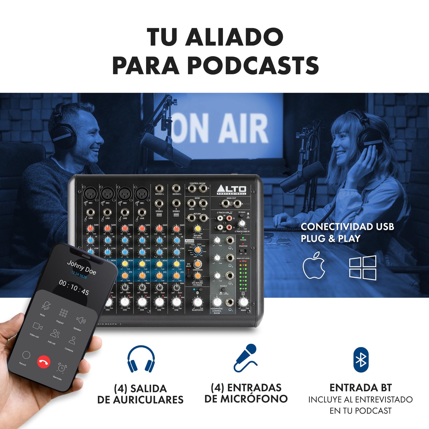 Mezcladora de Audio ALTO TrueMix 800FX Bluetooth para Podcasts y Grabación