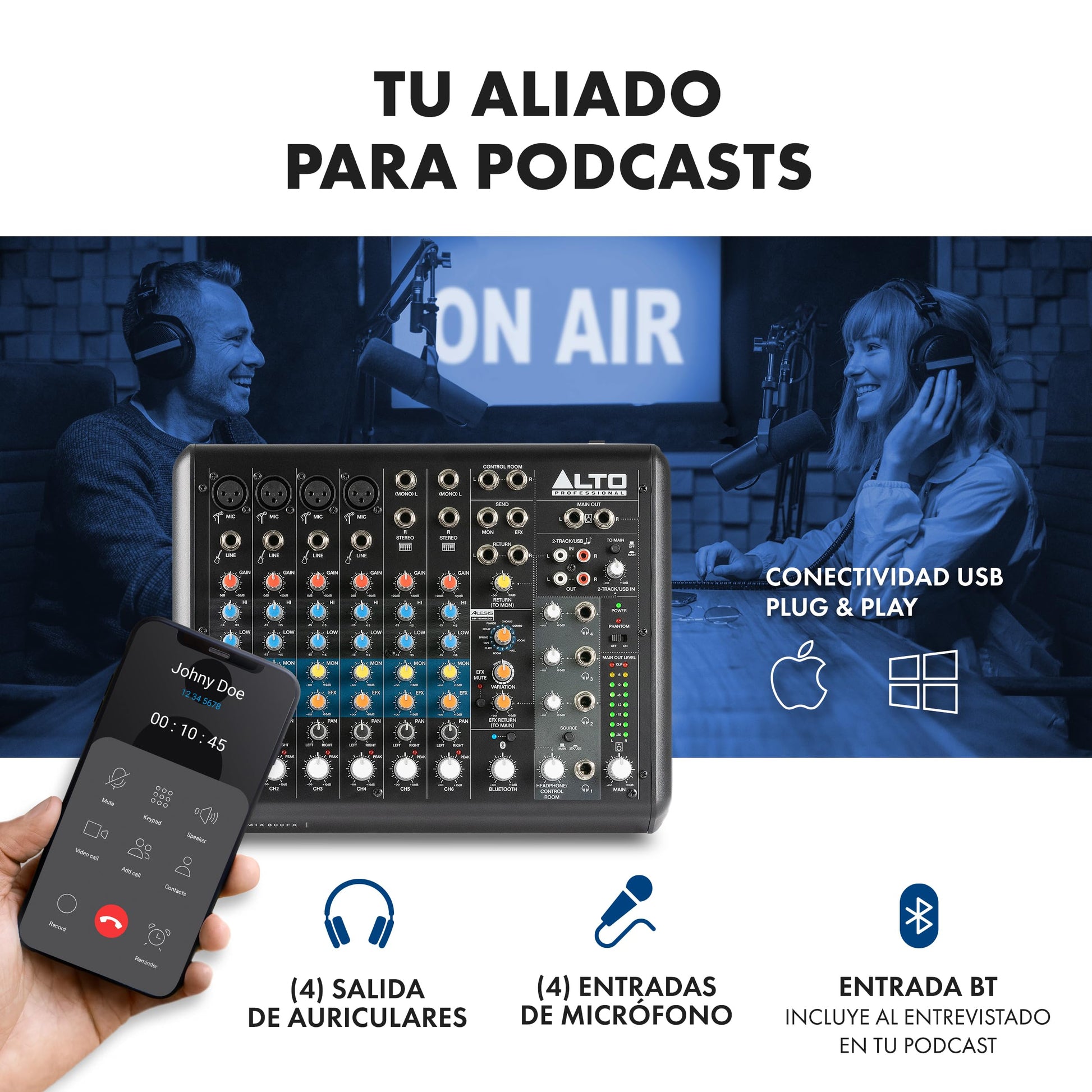 Mezcladora de Audio ALTO TrueMix 800FX Bluetooth para Podcasts y Grabación