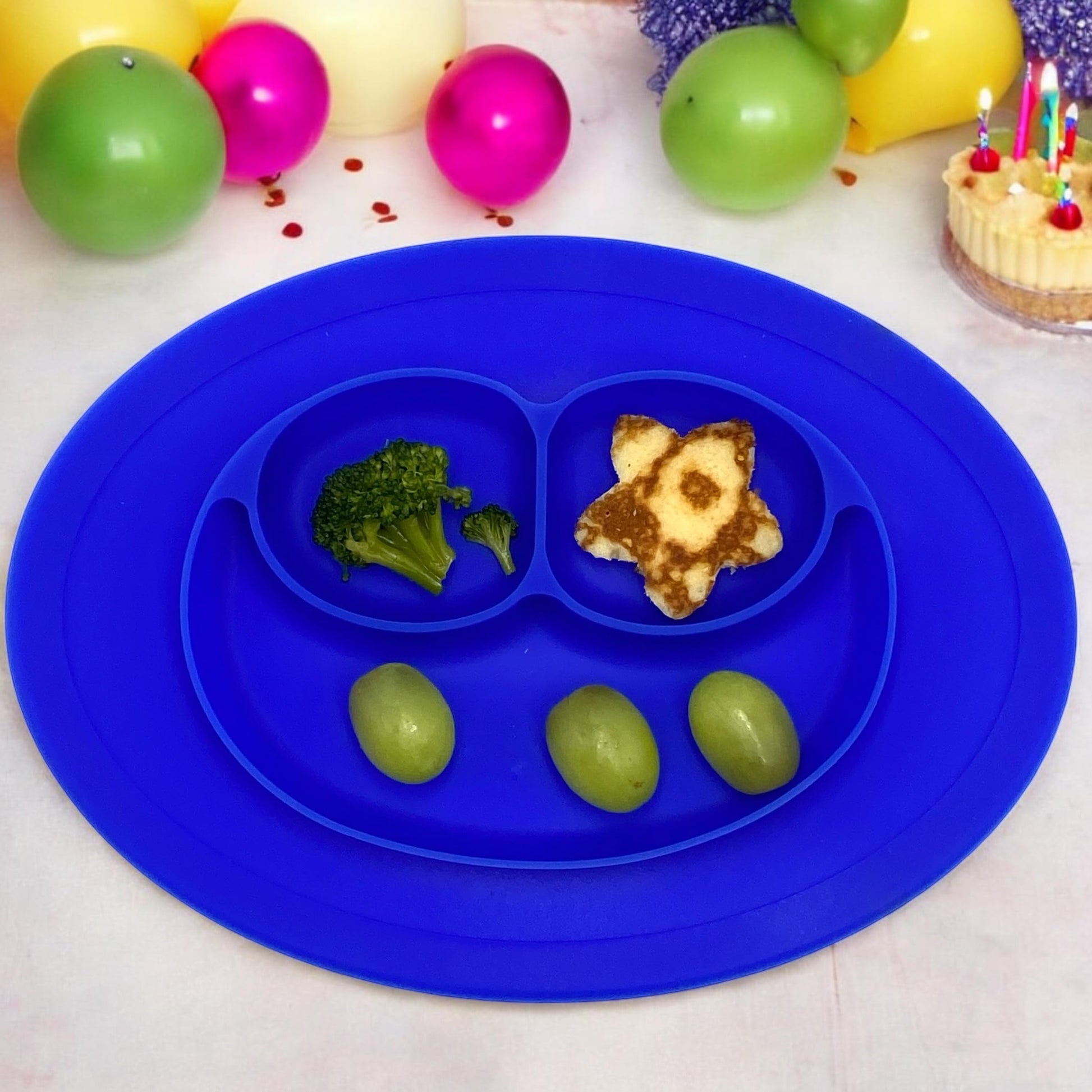 Bberizos| Plato Antideslizante Cuchara Suave Encías Set Alimentación de Silicona para Bebe Infantil con Divisiones para Niños Grado Alimenticio para Papillas Alimentos Sólidos Snakcs Sin BPA Sin PVC (Blue)