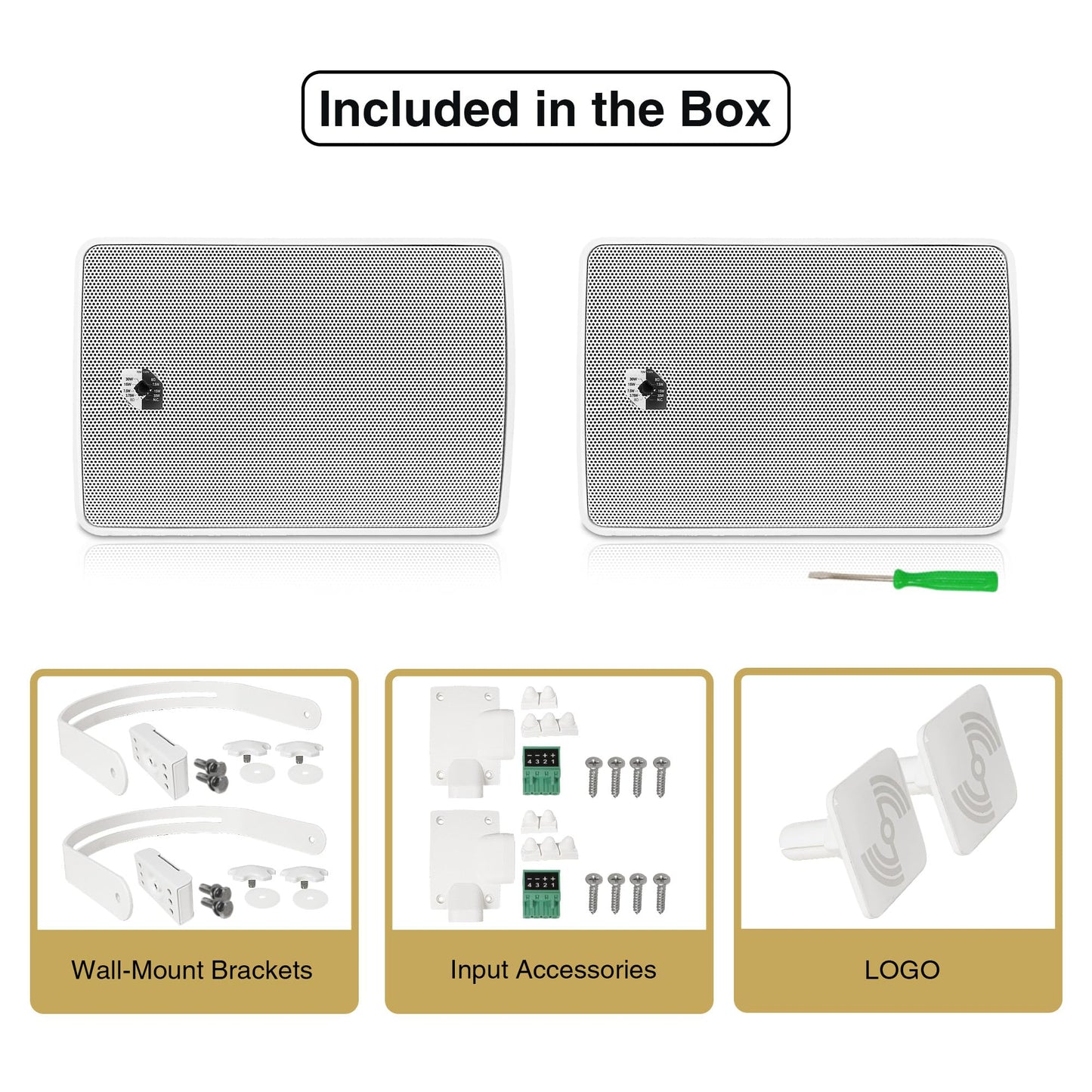 Sound Town - Par de altavoces de montaje en superficie resistente a la intemperie de 4.5 pulgadas, interiores y exteriores, 70 V/100 V/8 ohm, para instalación doméstica y comercial, blanco (TARVOS-4