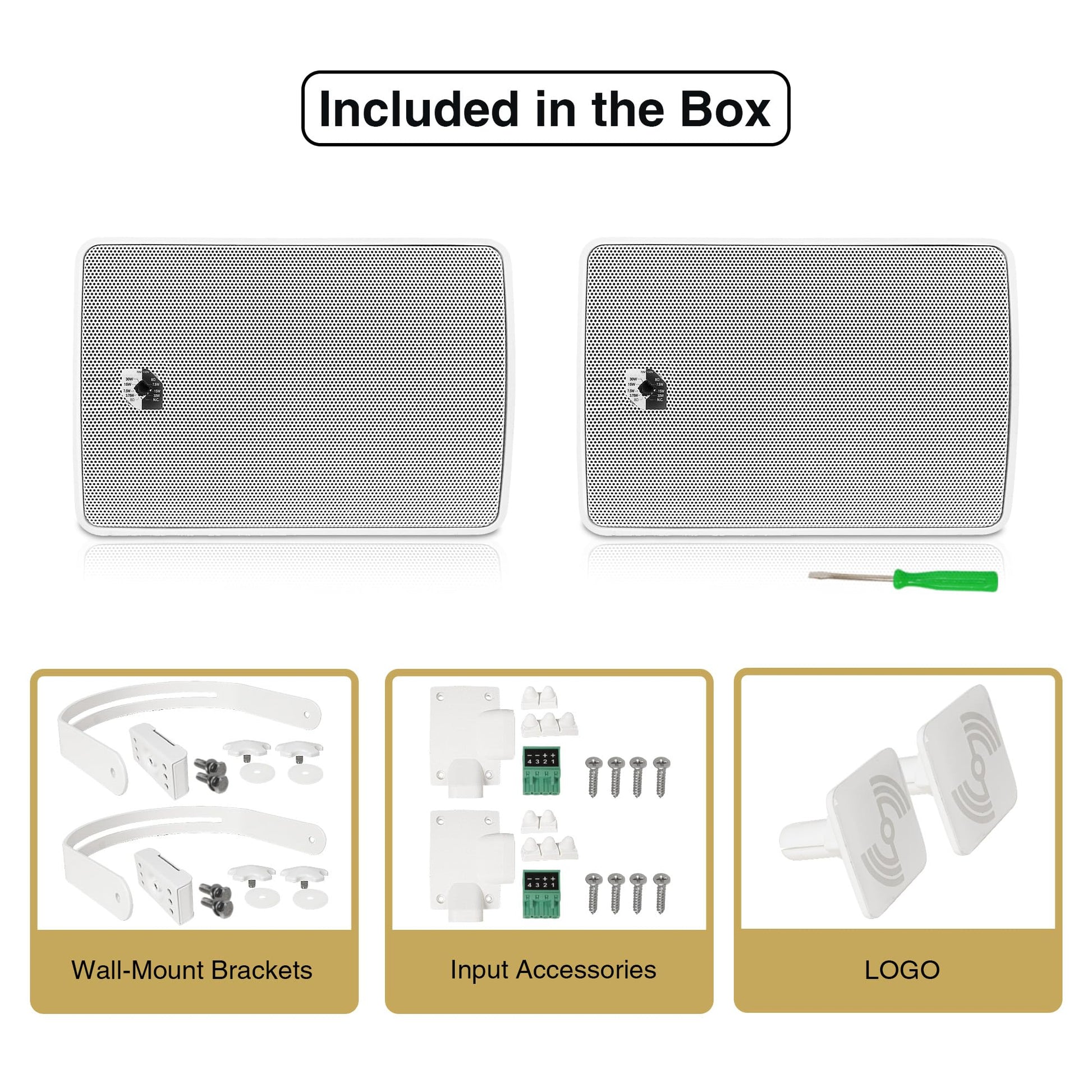 Sound Town - Par de altavoces de montaje en superficie resistente a la intemperie de 4.5 pulgadas, interiores y exteriores, 70 V/100 V/8 ohm, para instalación doméstica y comercial, blanco (TARVOS-4