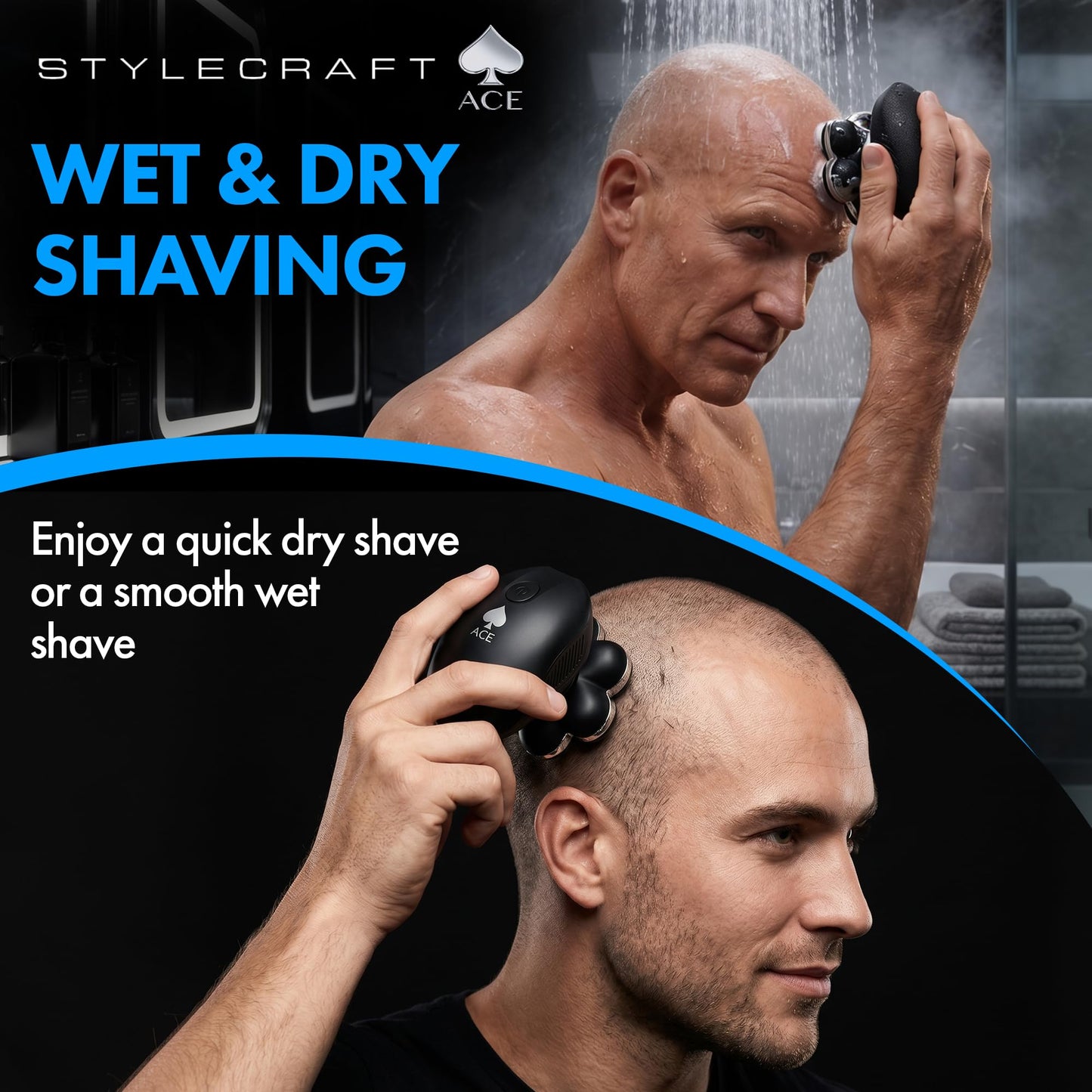 StyleCraft Ace 7X - Afeitadora rotativa de cabeza calva, maquinilla de afeitar eléctrica inalámbrica para hombres, afeitadora de lámina ultra cerrada, recargable por USB
