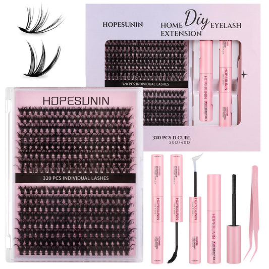 Kit De Extensión De Pestañas,Pestañas Postizas Kit Completo, Mezcla 30D 40D Con Unión Y Sellado De Pestañas De Sujeción Fuerte, Kit De Racimos De Pestañas Todo En 1 Con 320 Pestañas Individuales