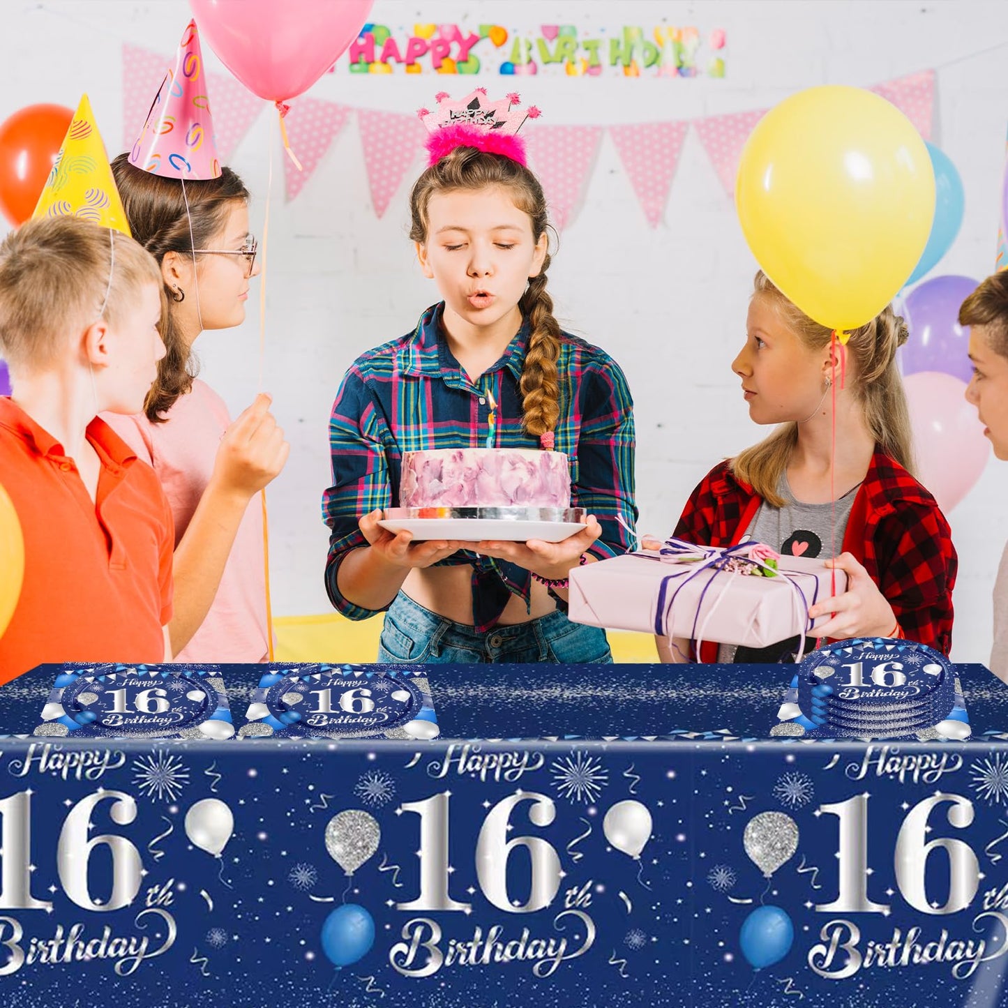 Decoraciones de Cumpleaños 16 Azul Marino Plata, Suministros para Fiesta Dulces 16 para Niños y Niñas