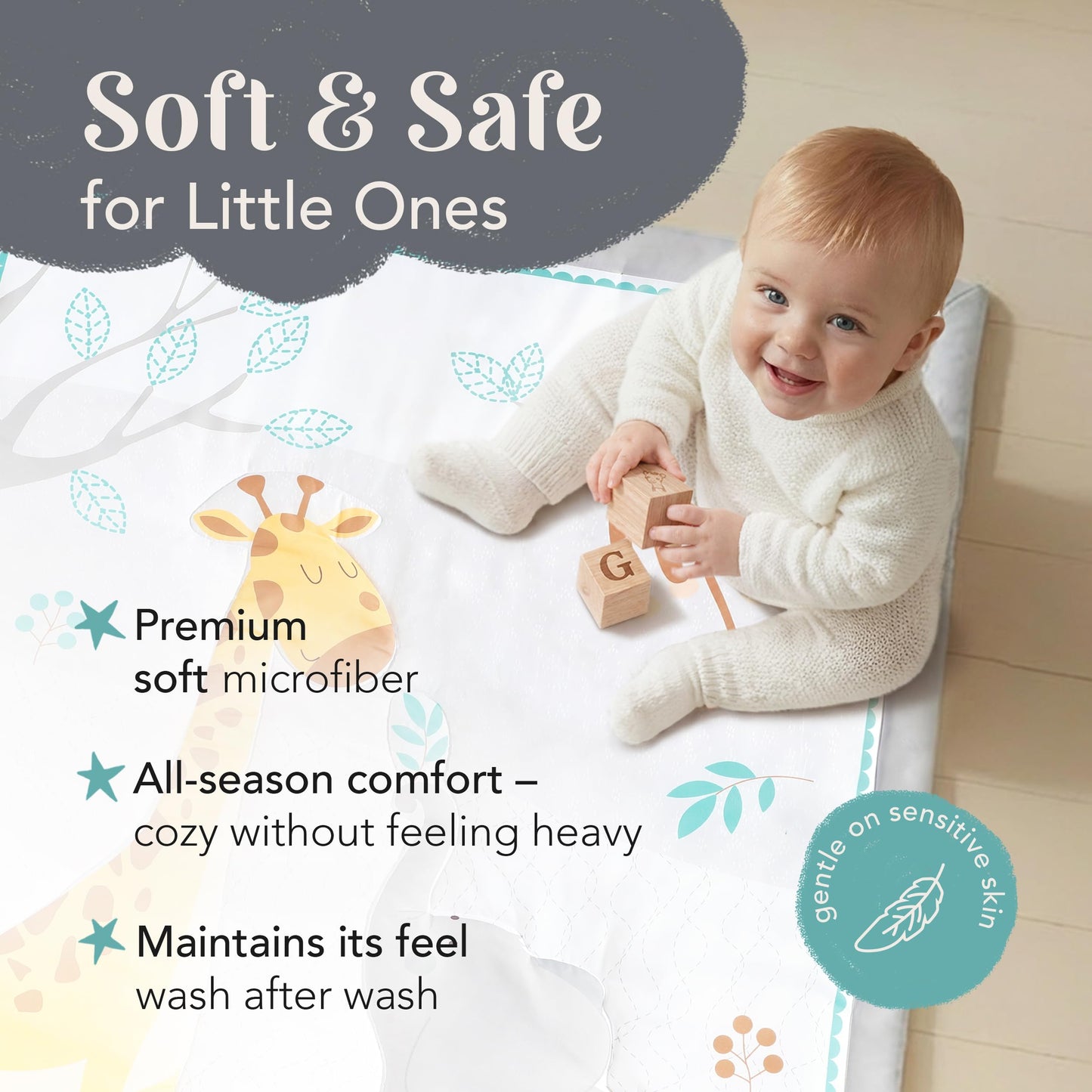 El juego de cama de 3 piezas para cuna de The Hōmistry para niños y niñas - Edredón reversible, sábana ajustada, falda de cuna - Juego de ropa de cama para cuna de microfibra suave, transpirable y