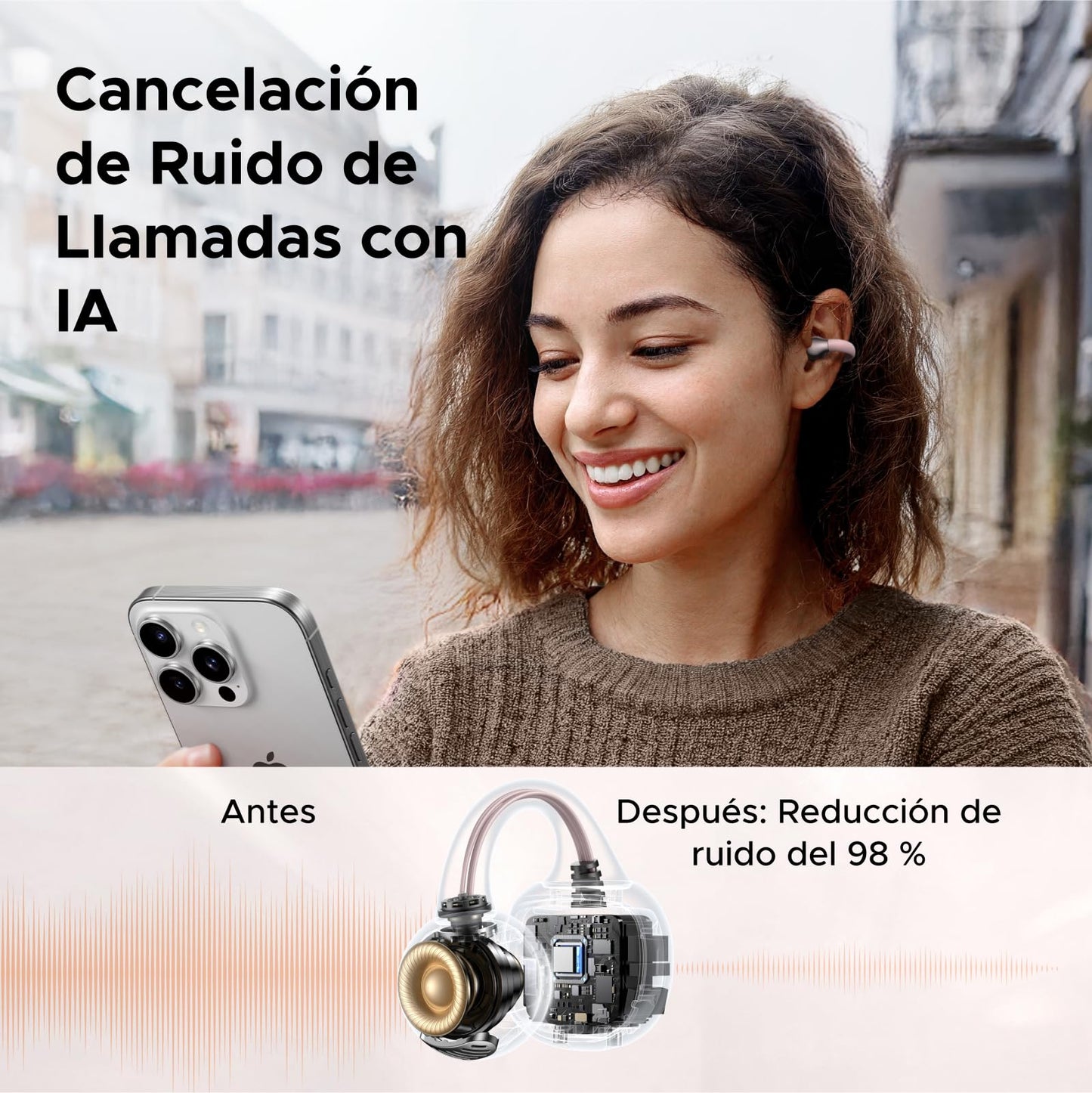 Audífonos Inalámbricos Bluetooth 5.4 UGREEN Negro Open-Ear ENC 12mm con Carga Rápida para 30 Horas de Reproducción