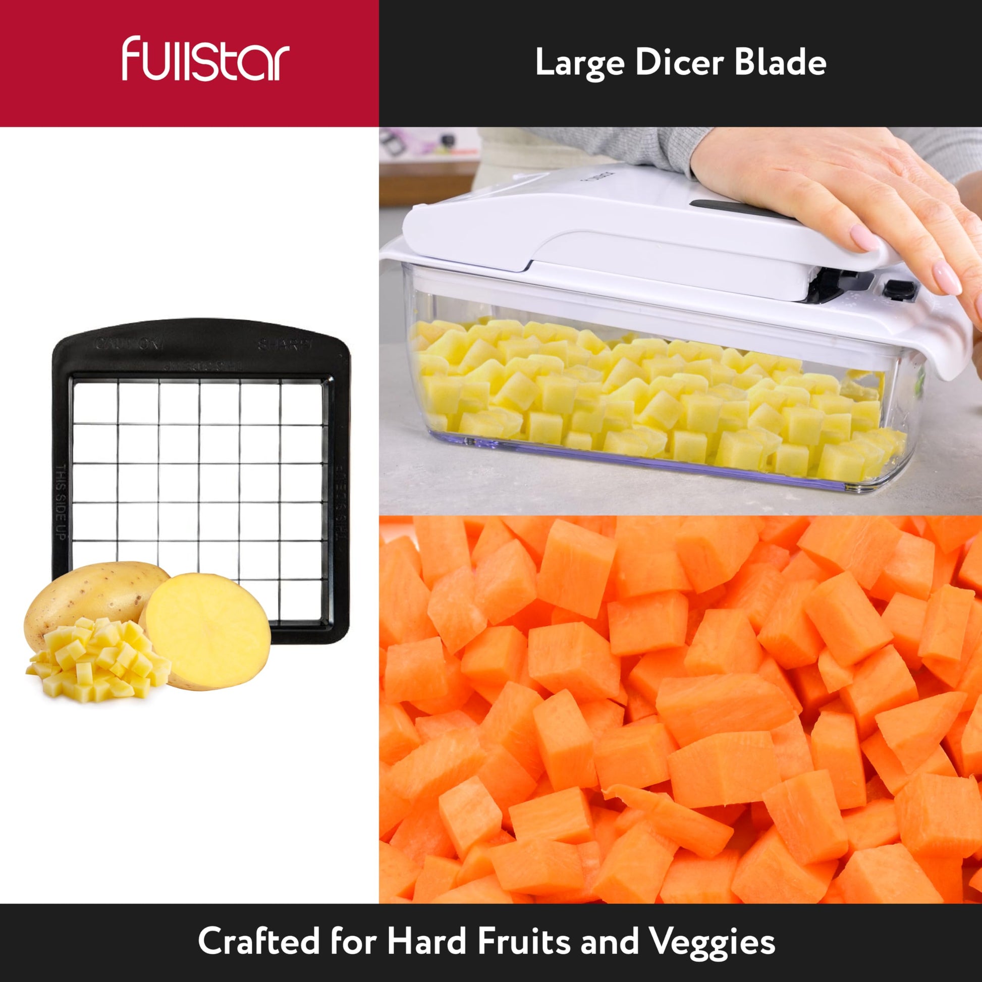 Fullstar - Juego de 2 piezas de repuesto para picador de verduras, dados grandes para papas, manzanas, peras y dados pequeños para cebollas, tomates (3.9 x 4.4 pulgadas)