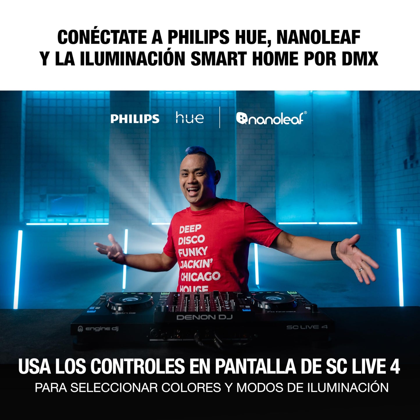 Denon DJ SC Live 4 Controlador DJ con separación de Stems en 4 Decks, Streaming por WiFi, Altavoces Integrados, Compatible con Serato DJ y Virtual DJ