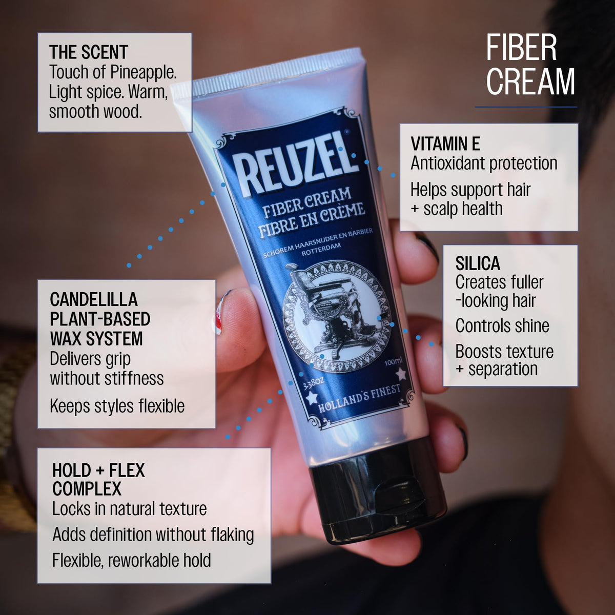 Reuzel Fiber Cream, Provides a Low Shine Finish, 100 ml