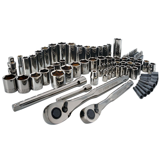 CRAFTSMAN - Juego de herramientas mecánicas de 1/4 pulgadas y 3/8 pulgadas, SAE/métrico, 81 piezas (CMMT82335L)