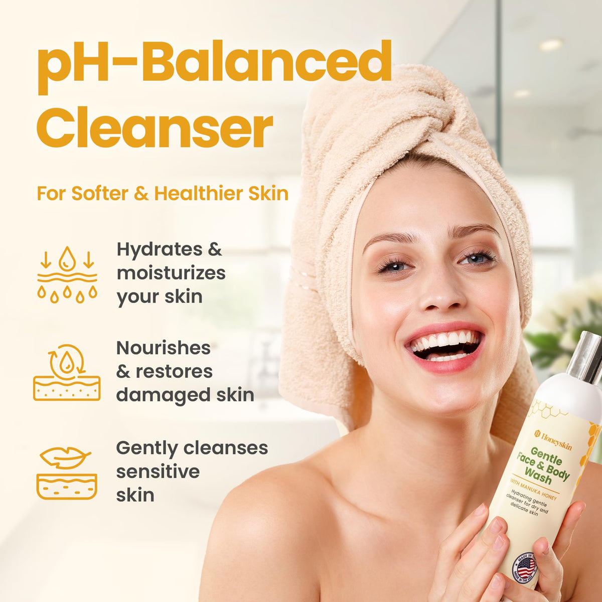 Gentle Moisturizing Organic Face & Body Wash (4 oz) Manuka Honey, Eczema, Psoriasis, Acne, Rosacea, Aloe Vera, Botanicals, No Parabens, No Sulfates, No Fragrance, Non-Allergenic by Honeyskin