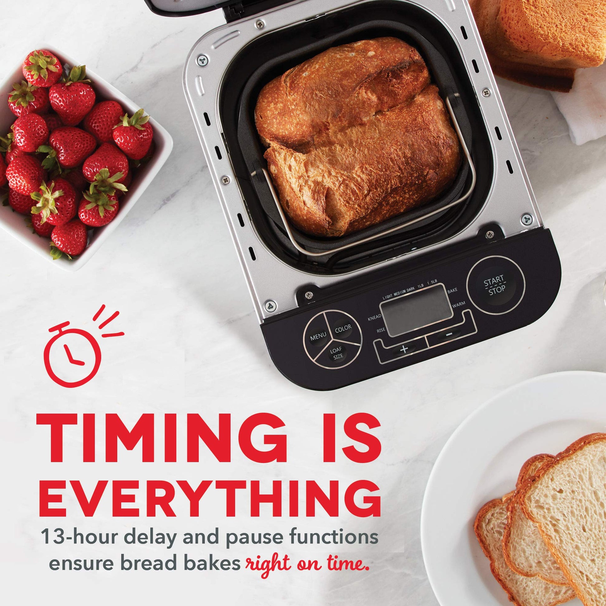 Dash Everyday - Máquina para hacer pan de acero inoxidable, hasta 1.5 libras, programable, 12 ajustes + dispensador de llenado automático sin gluten y sin gluten, color negro