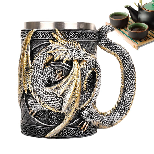 Taza de Cerveza Medieval con Dragón Acero Hecha a Mano 568 ml Decoración Fiestas y Celebración