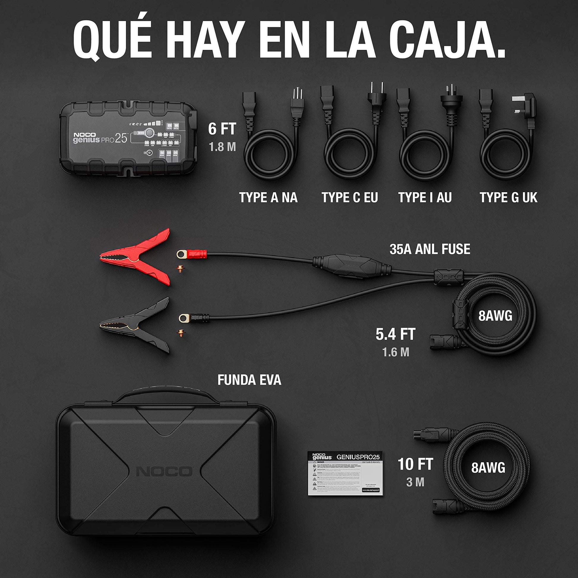 NOCO GENIUSPRO25: Cargador Inteligente 6V/12V/24V 25A – Profesional, mantenedor, desulfatador y Fuente de alimentación con protección contra sobrecarga – para baterías de Plomo y Litio