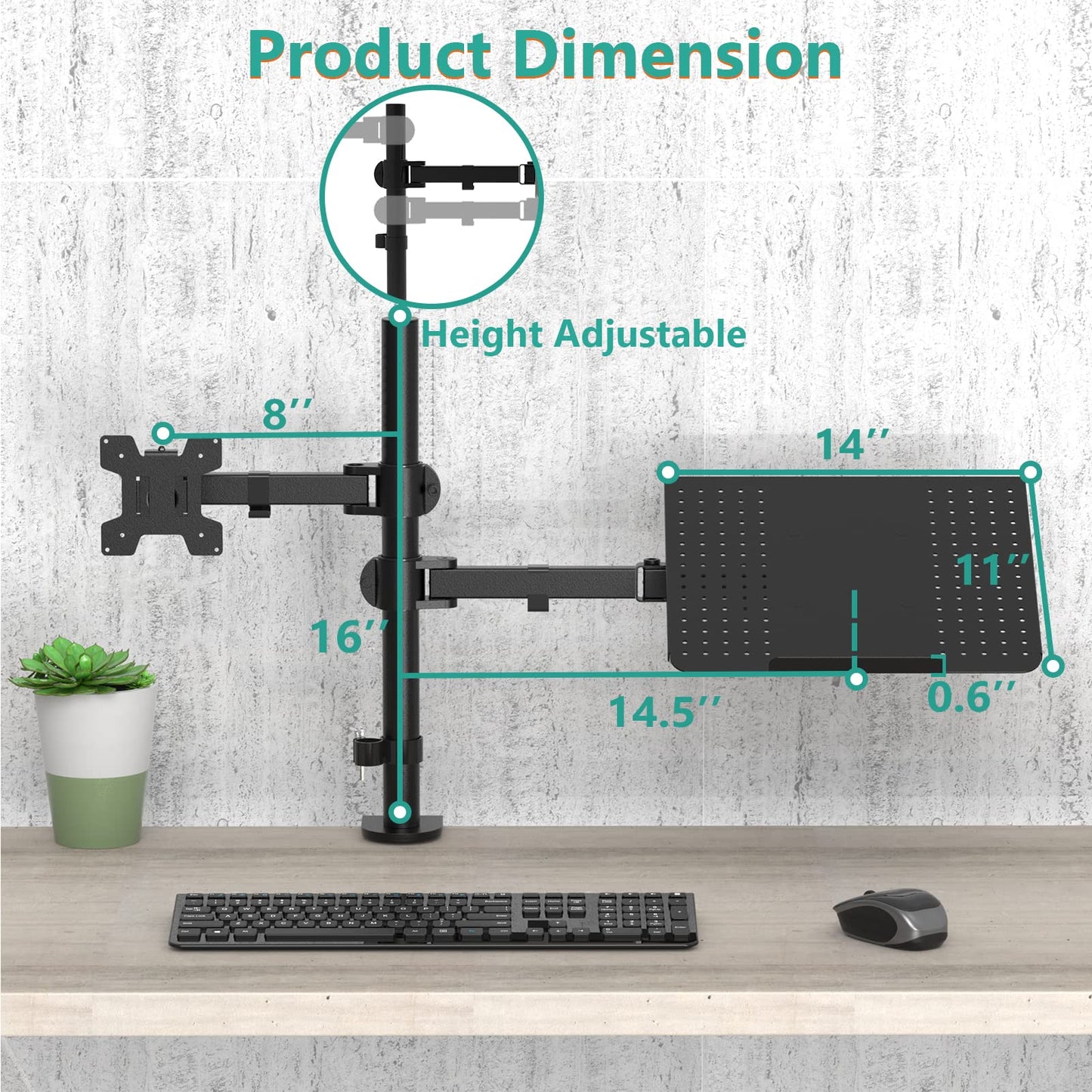 Soporte Monitor y Laptop WALI Negro Brazo Articulado Ajustable hasta 17 y 27 Pulgadas 10 kg