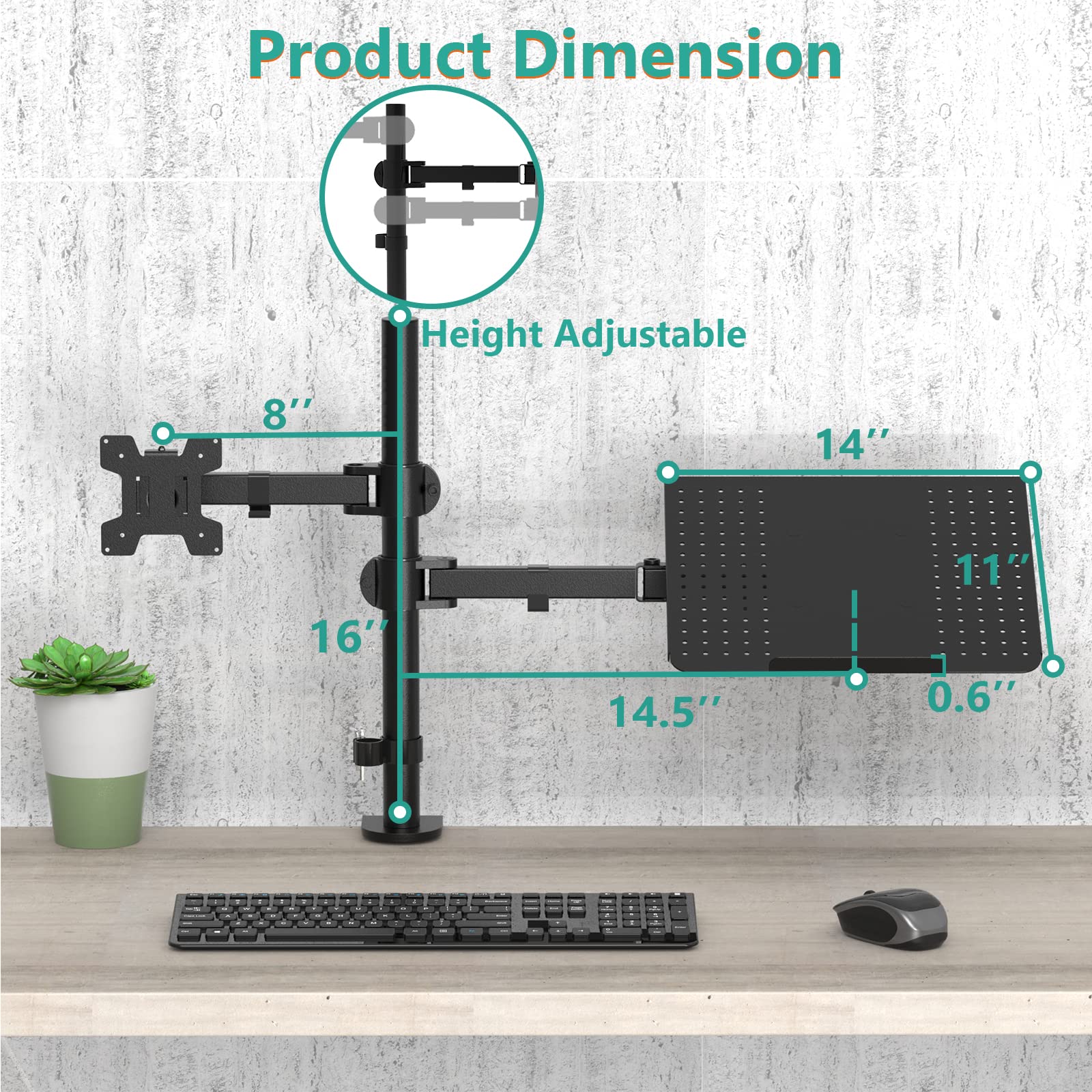 Soporte Monitor y Laptop WALI Negro Brazo Articulado Ajustable hasta 17 y 27 Pulgadas 10 kg