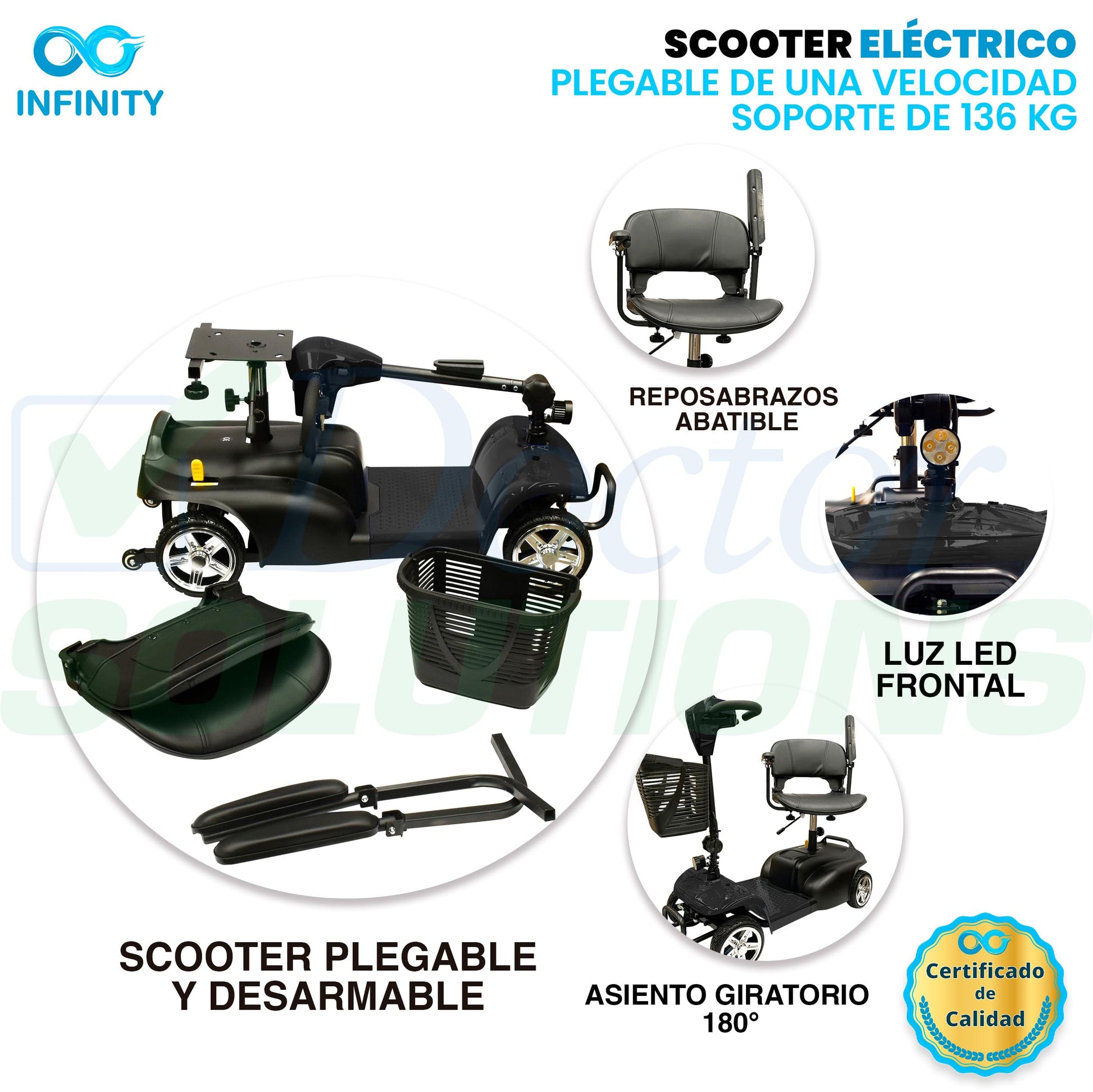 INFINITY | Silla Ruedas Eléctrica Plegable y Recargable Scooter para Adulto Discapacitado, con Batería de Larga Duración (NEGRO)