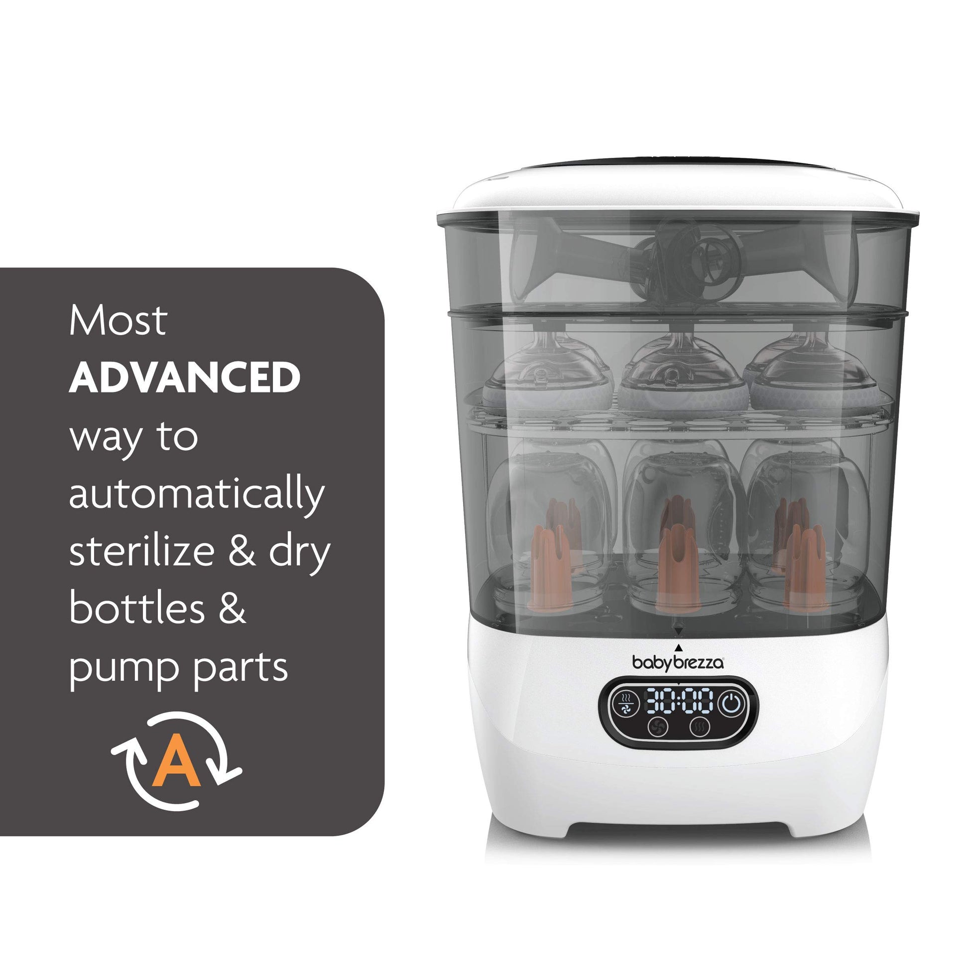 Baby Brezza - Esterilizador y secador de botellas avanzado - Máquina eléctrica de esterilización a vapor universal para todas las botellas: plástico + piezas de chupetes de vidrio, filtración HEPA