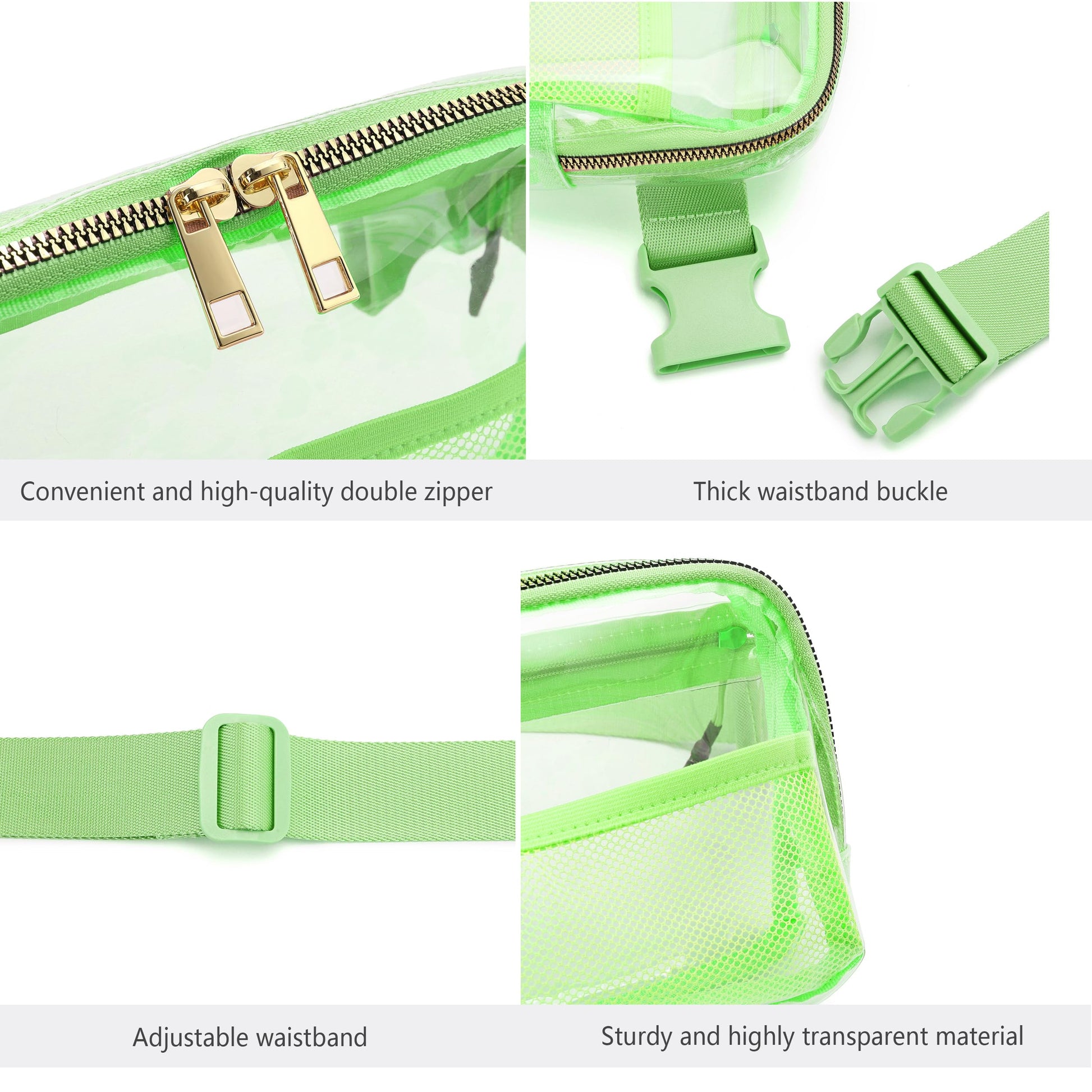 Riñonera Transparente con Correa Ajustable Verde Brillante para Mujeres y Hombres