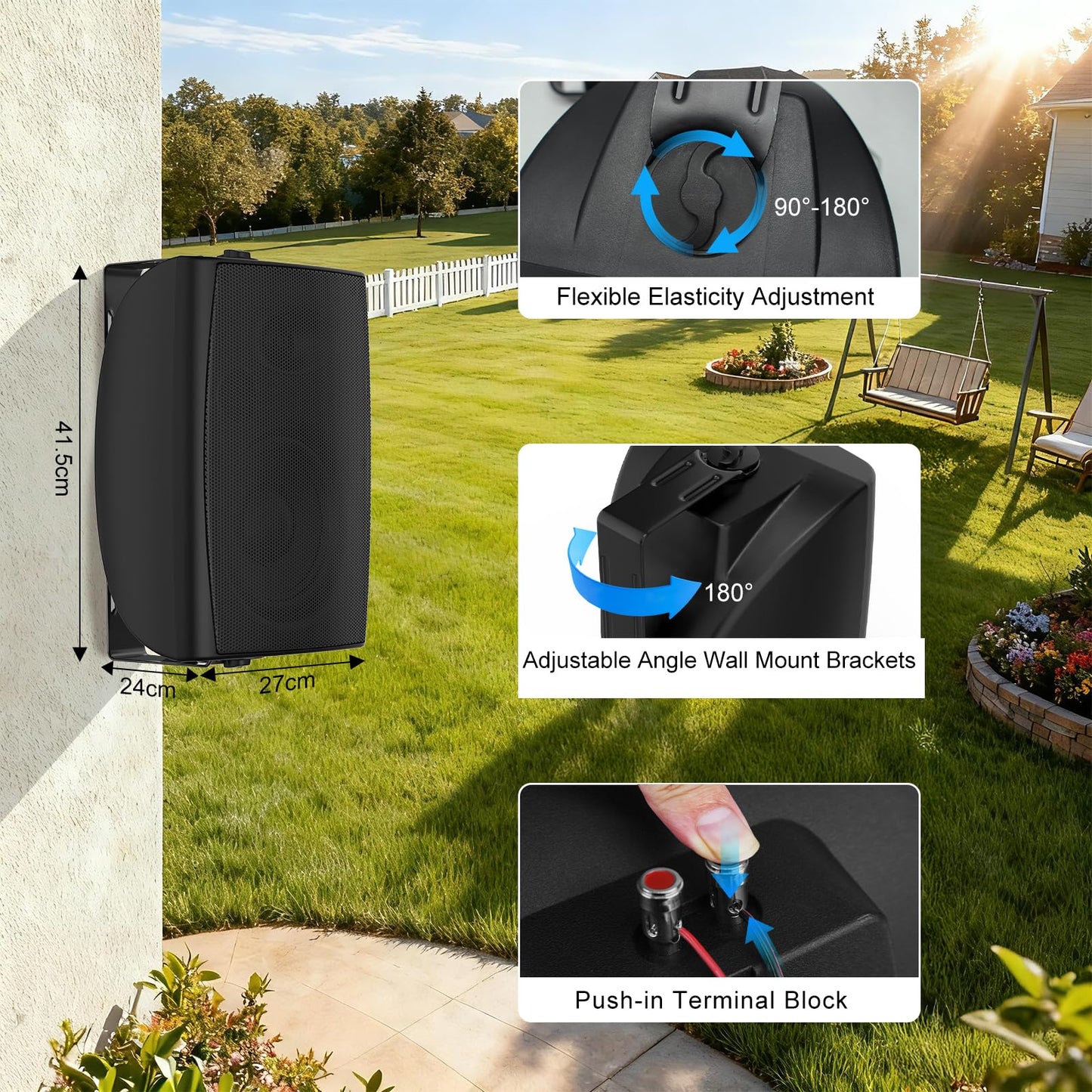 Herdio 8 pulgadas 600 W - Altavoces pasivos impermeables con cable con graves potentes, montaje en pared, sistema de sonido fuerte duradero, adecuado para patio, jardín, porche, patio trasero, cine en