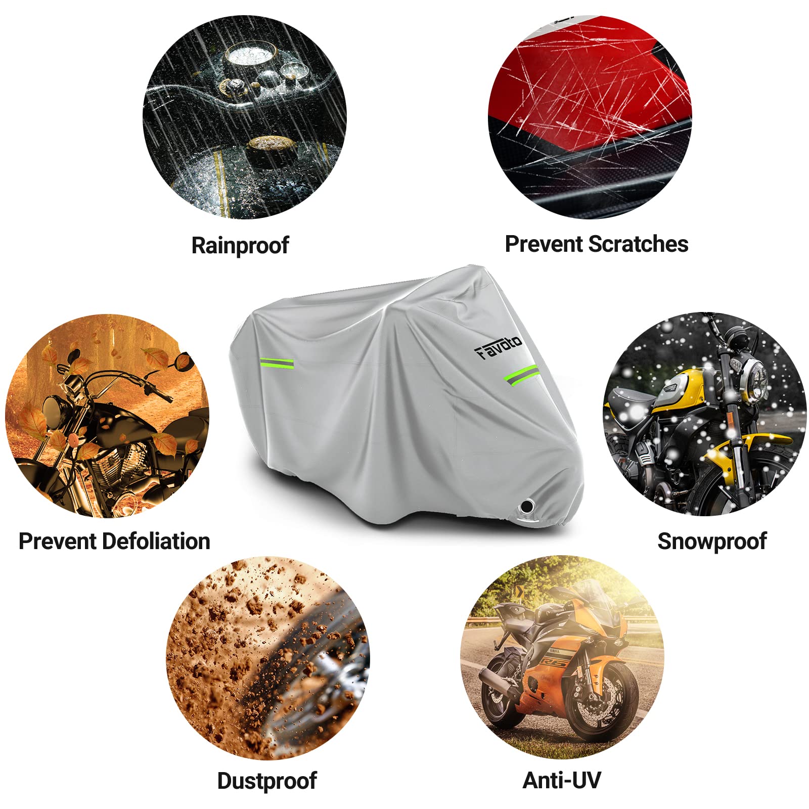 Favoto - Funda impermeable para motocicleta Outoor – Tela Oxford universal resistente con agujero de bloqueo, 3 reflectores nocturnos, hebilla resistente al viento, bolsa de almacenamiento para