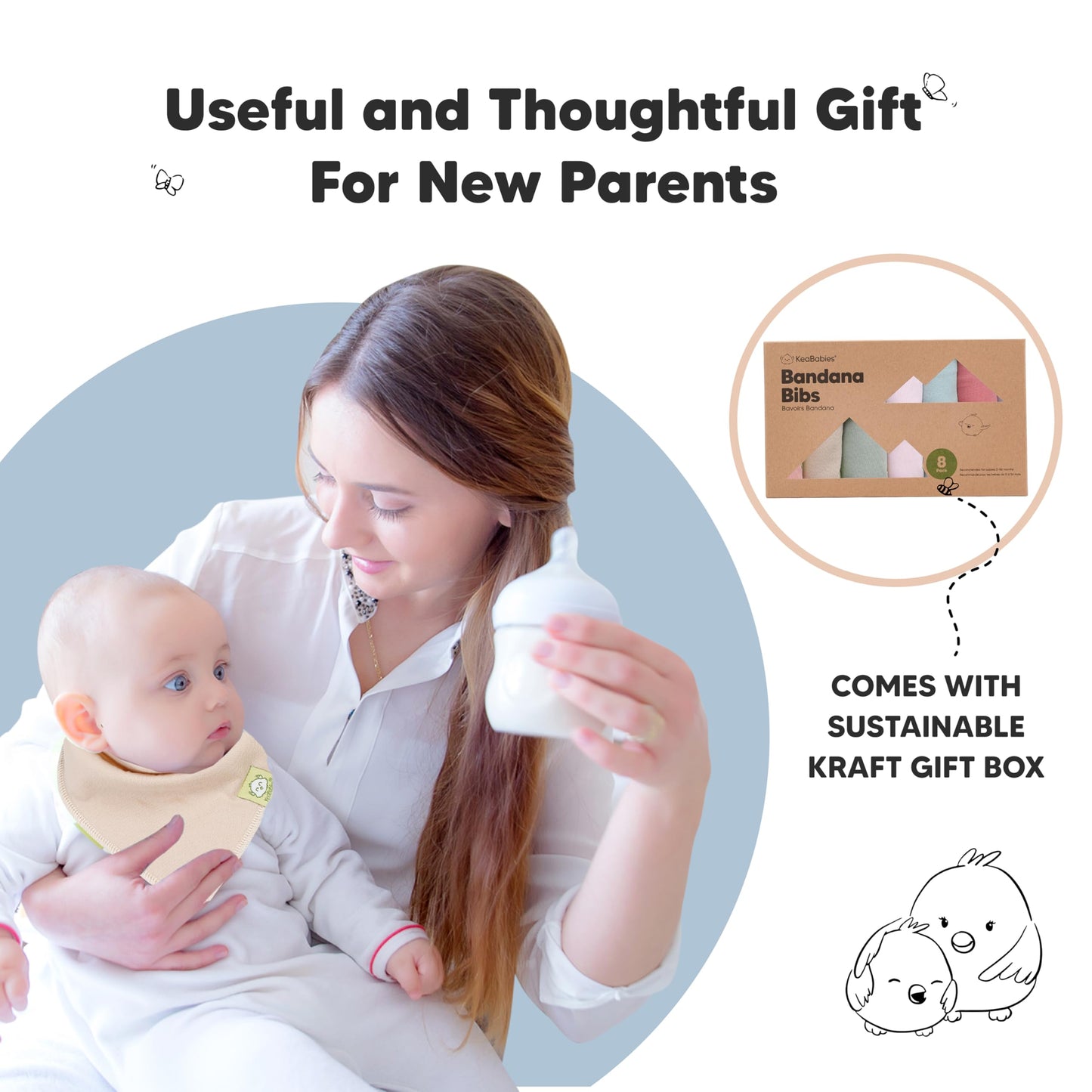 Paquete de 8 baberos orgánicos para niñas – Baberos triangulares súper absorbentes para bebés babeos y dentición, 100% algodón extra suave para recién nacido, bebé de 0 a 36 meses (pastel silenciado)