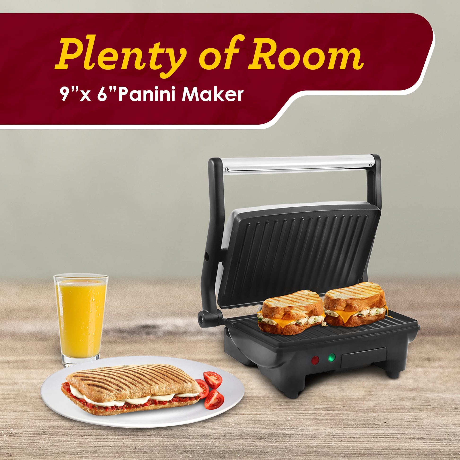 Elite Gourmet EPN-2976# 2 en 1 parrilla antiadherente Panini Press & Indoor Grill, abre una sandwichera gourmet de 180 grados, bisagra flotante para todos los alimentos, parrilla de contacto con