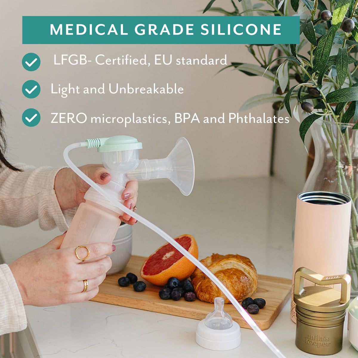 Mila's Keeper - Botellas de almacenamiento de leche materna de silicona premium, para bombeo, almacenamiento y alimentación, se adapta a bombas y pezones líderes, recipientes de almacenamiento de