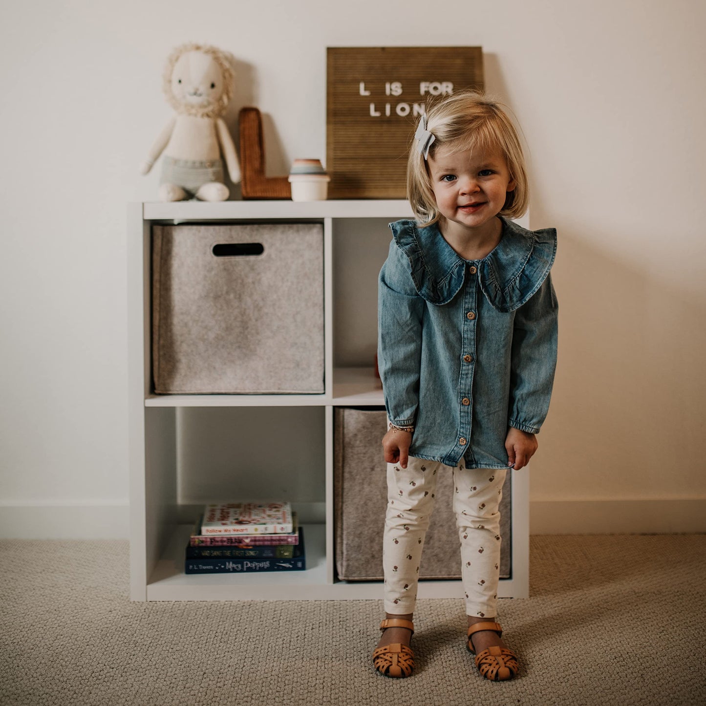 Parker - cubeta de almacenamiento plegable de fieltro para bebé, cubeta de almacenamiento de 13 pulgadas para organizador de cubos, organizadores de clóset y contenedor de juguetes de almacenamiento