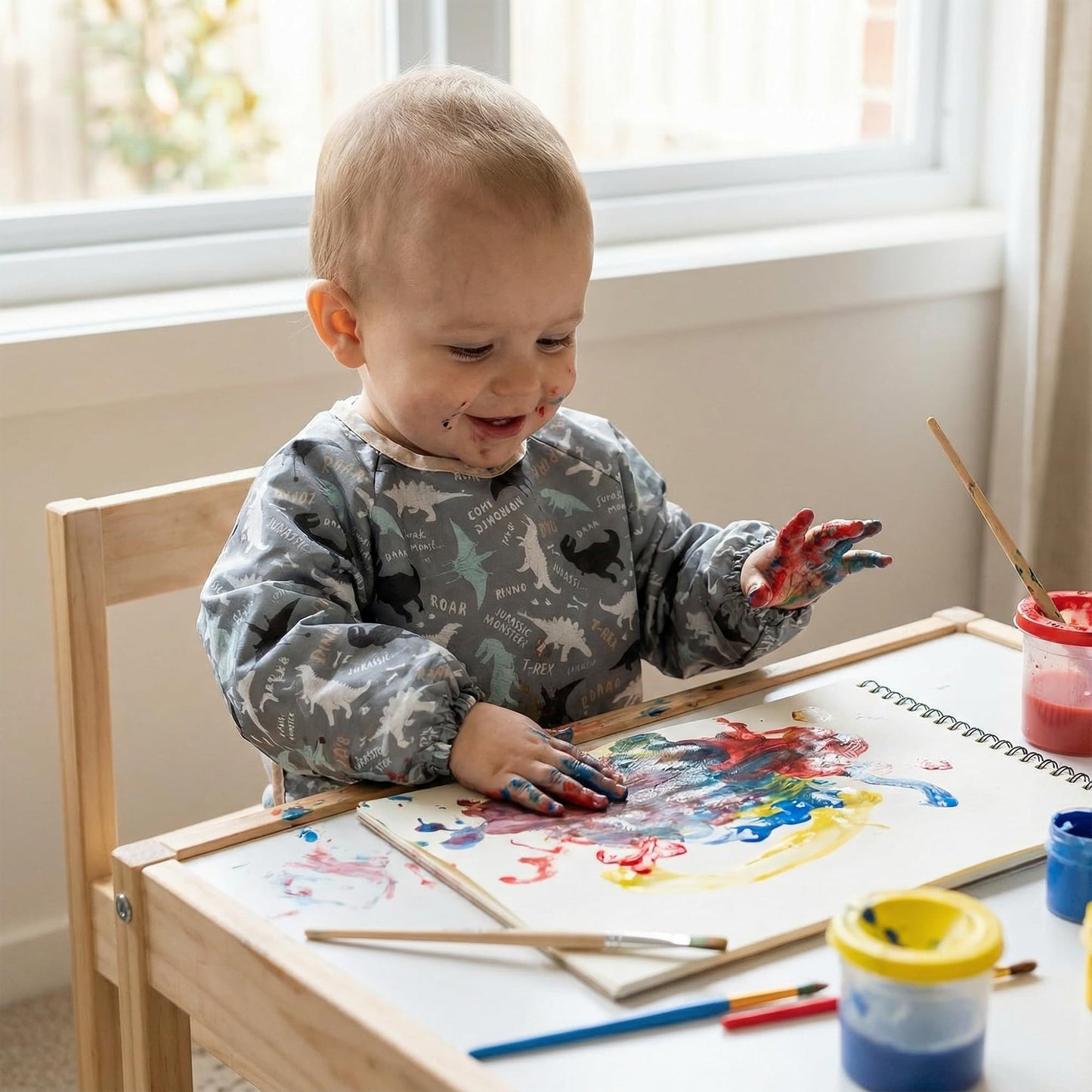 HAMUR HOME - Babero de manga larga para bebé de 2 a 4 años - Impermeable y a prueba de desorden, para destete LED de bebé, lavable a máquina, babero de alimentación ligero para bebés y niños pequeños