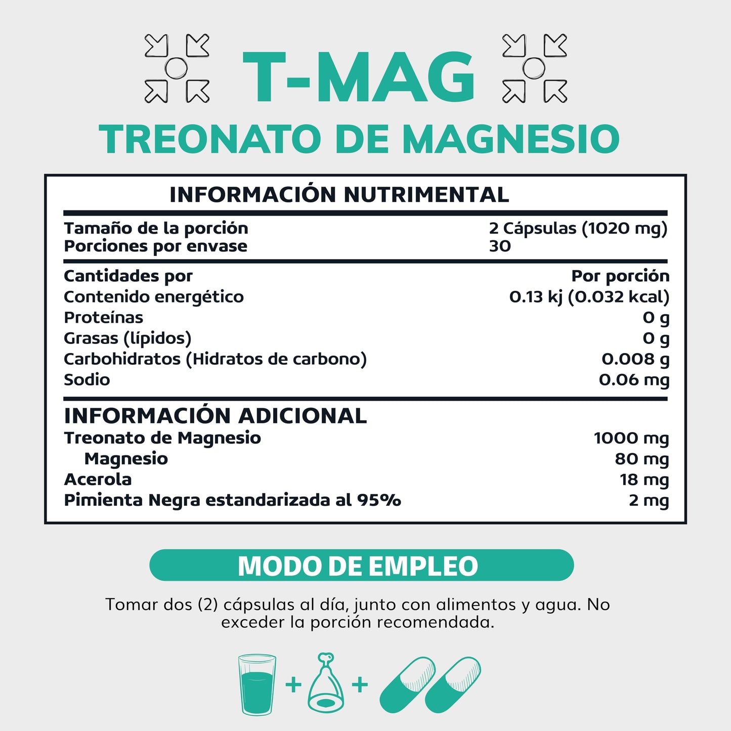 Suplemento Alimenticio Vegano Beyond Vitamins Magnesio L-Treonato Alta Absorción 60 Cápsulas