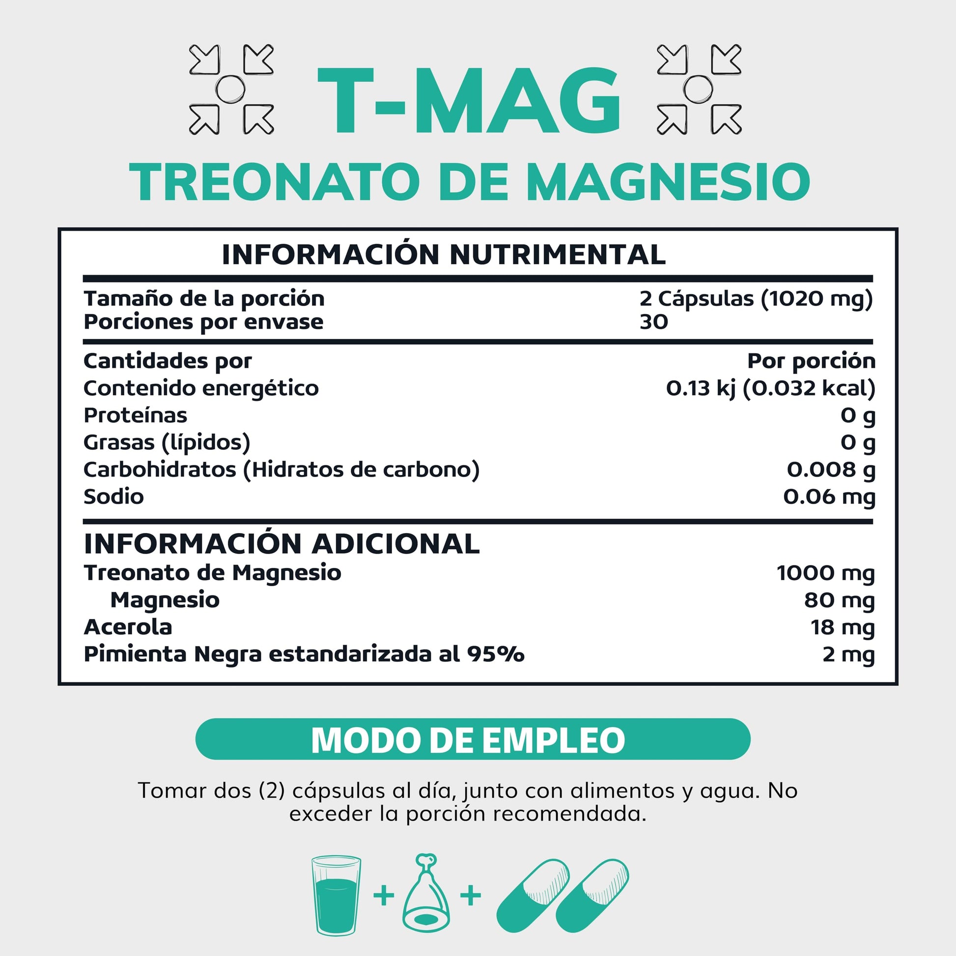 Suplemento Alimenticio Vegano Beyond Vitamins Magnesio L-Treonato Alta Absorción 60 Cápsulas