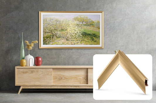 Marco My TV Deco - Marco de TV de aleación prismático, bisel dorado pálido, compatible solo con Samsung The Frame TV (50 pulgadas, se adapta a Frame TV 2021-2025)