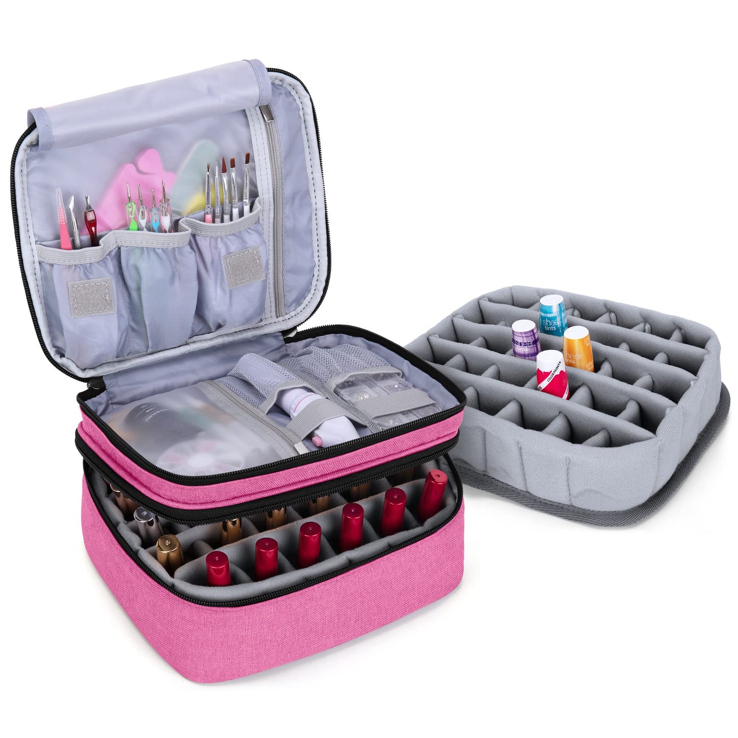(Version 2: Hold 30 Bottles(15ml), Pink) - Luxja Nail Polish Carrying Case - Holds 30 Bottles (15ml - 0.5 fl.oz), Double-layer Organiser for Nail Polish and Manicure Set, Pink