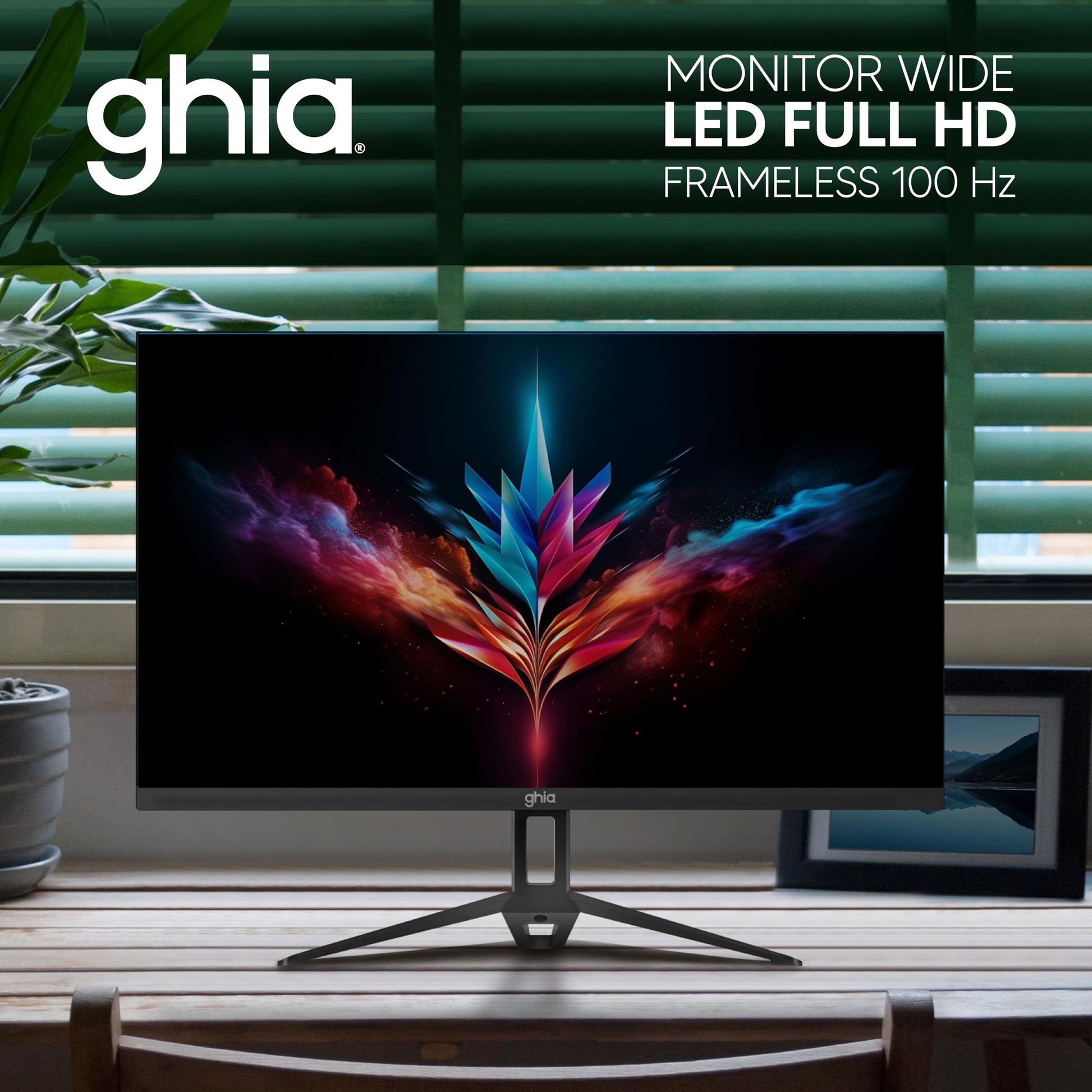 GHIA Monitor MG2424. Panel IPS de 23.8" Pulgadas (60.45cm), Frameless, Resolución Full HD 1920x1080, 100 Hz tasa de refresco, HDMI/VGA, Bocinas integradas.
