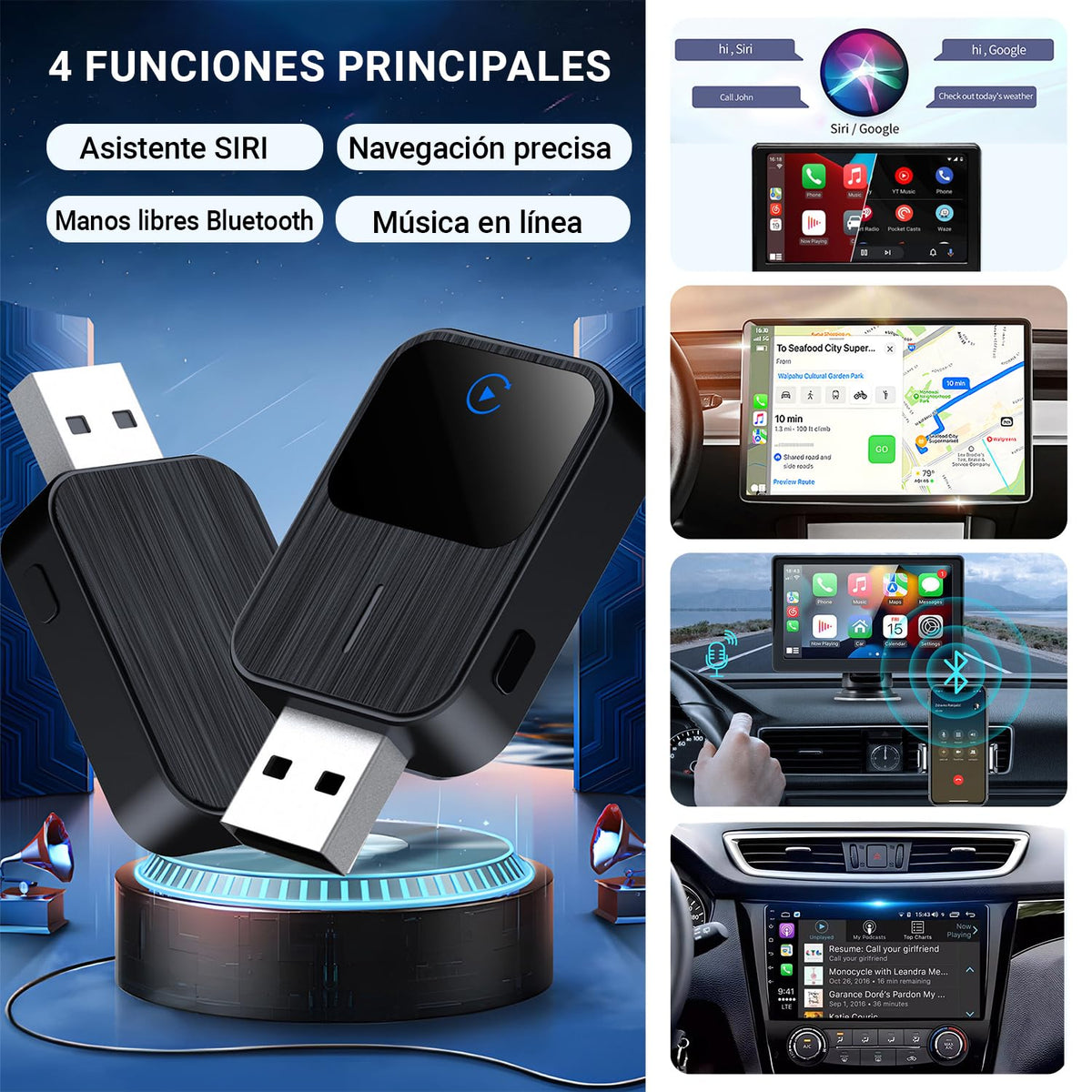 Adaptador Car Play Inalámbrico COSTRN Tipo C Mini 2 en 1