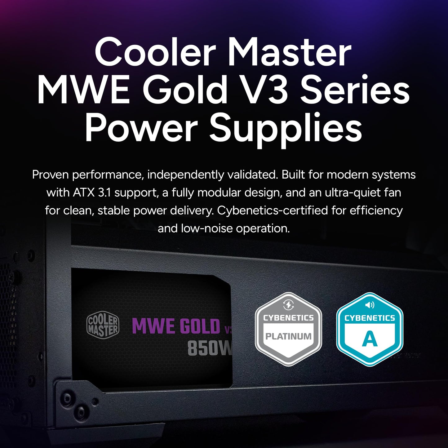 Título: Cooler Master MWE Gold 850 V3 ATX 3.0 Fuente Modular Completa, 850W, 80+ eficiencia Dorada, 90 Grados 12V-2x6|600W PCIe 5.0, condensadores japoneses, Modo Cero RPM, Cubierta de Ventilador
