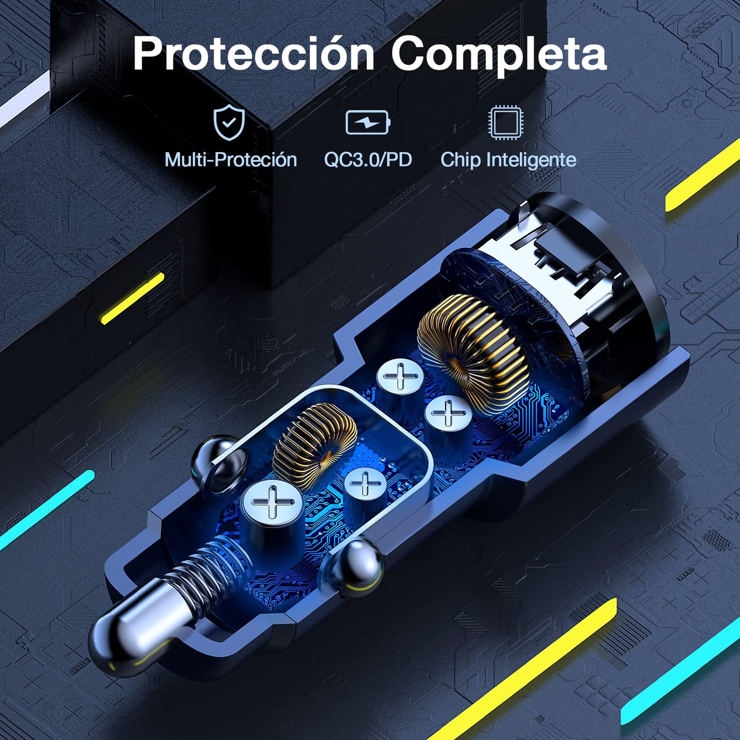 1 Hora Cargador Auto Carga Rapida 38W, Cargador Carro Tipo C PD 20W y QC 3.0 18W con Cable USB C a USB C 3A Compatible con IP 14/13/12 Pro MAX XR Samsung Galaxy S23 S22 S21 Motorola Xiaomi