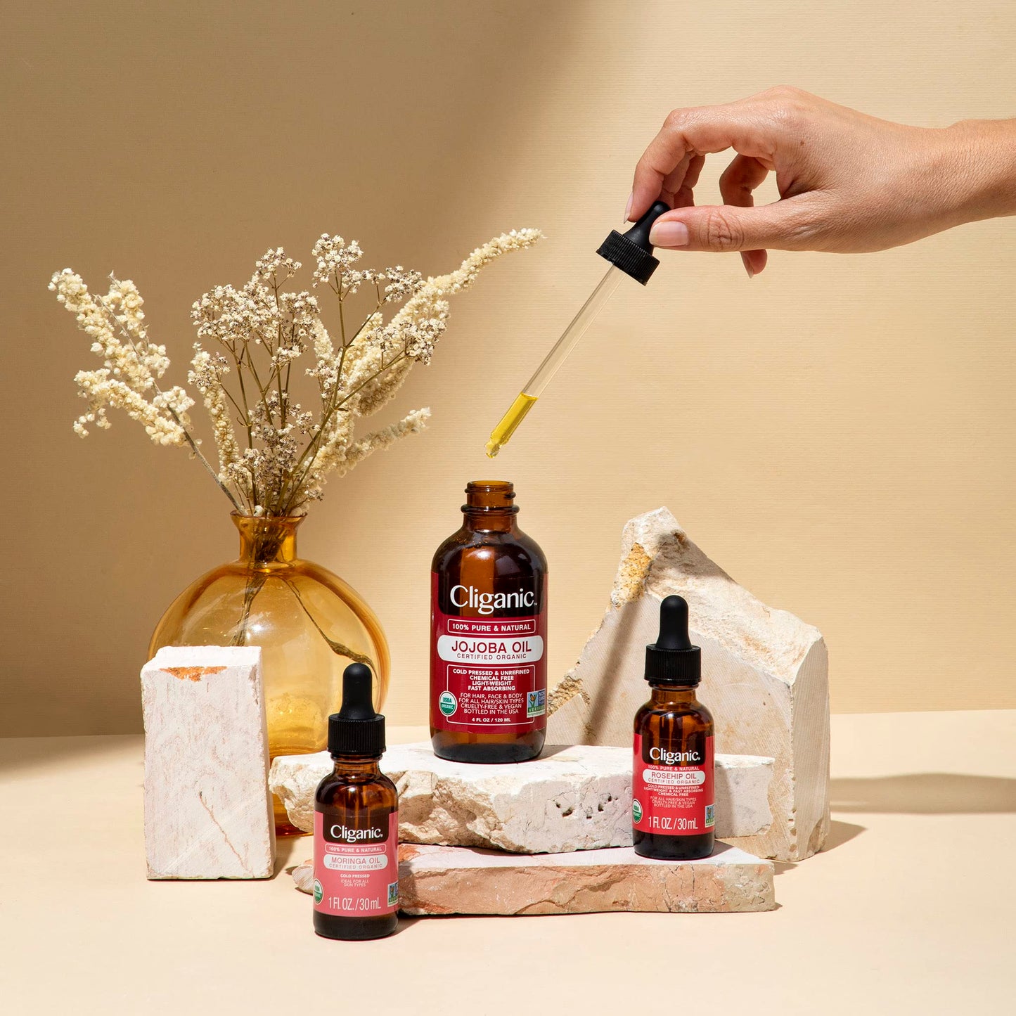 Cliganic Aceite de marula orgánico, 100% puro, para cara y cabello, prensado en frío natural, sin refinar