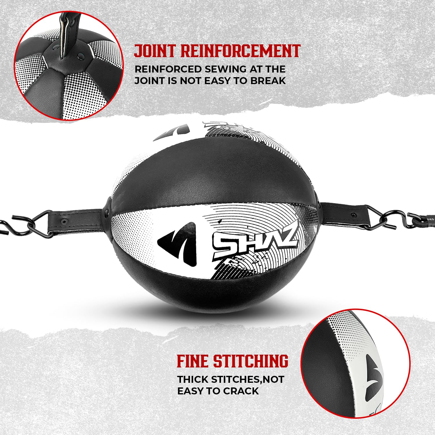 Bolsa de Boxeo de Doble Extremo SHAZ Negro Blanco con Cuerdas Elásticas para Entrenamiento en Casa y Gimnasio