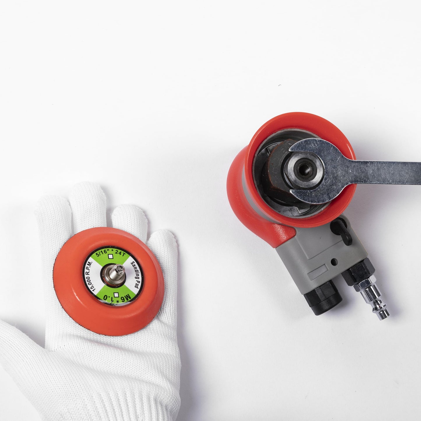 Lijadora orbital aleatoria neumática Lijadora de palma ligera de 7,6 cm (3/32 pulgadas) de diámetro órbita de 12000 RPM con almohadilla de respaldo adicional y 12 piezas de papel de lija