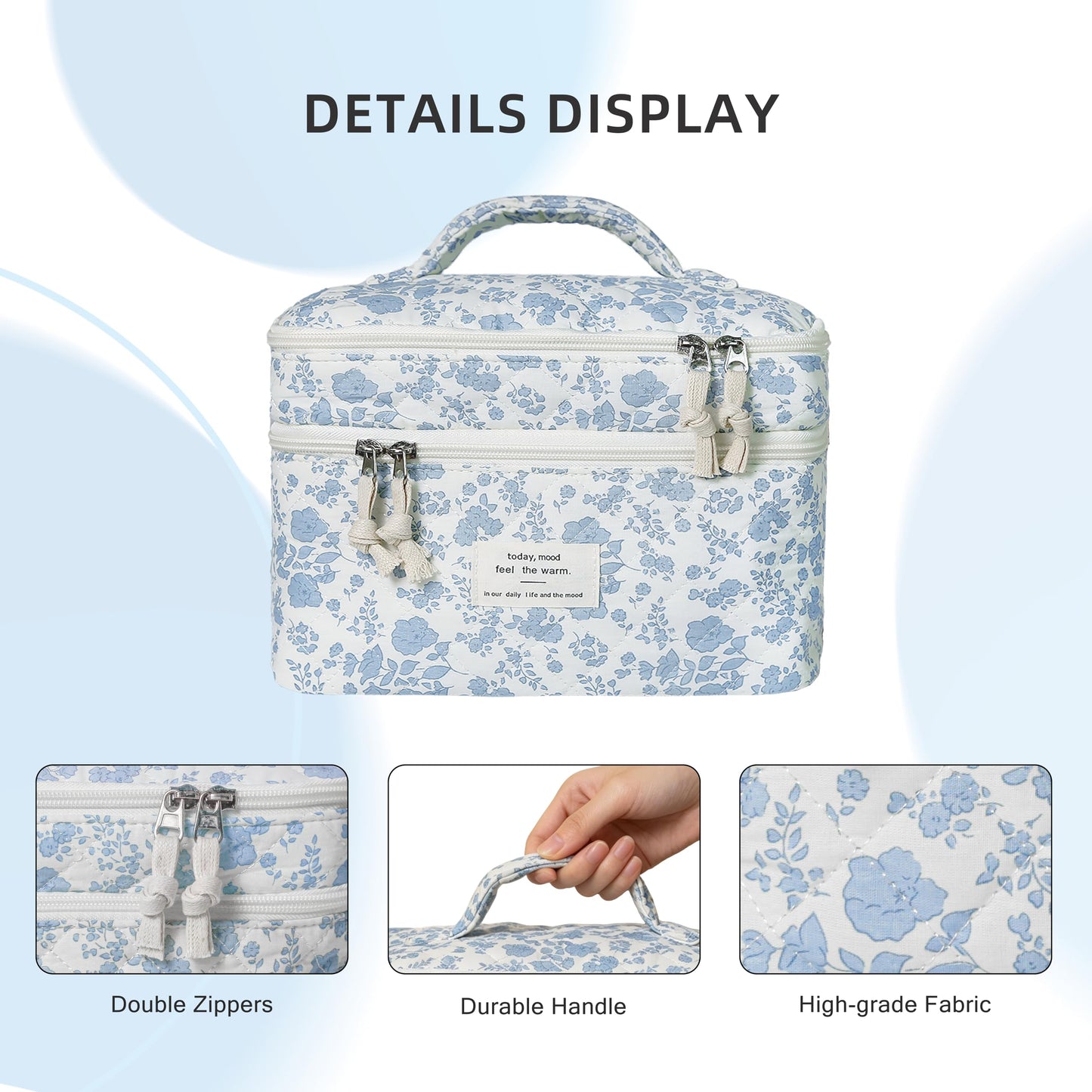 Bolsa de maquillaje, bolsa de cosméticos grande para mujeres y niñas, lindas bolsas de maquillaje acolchadas, bolsa de aseo estética de coquetas florales, bolsa organizadora de maquillaje de viaje