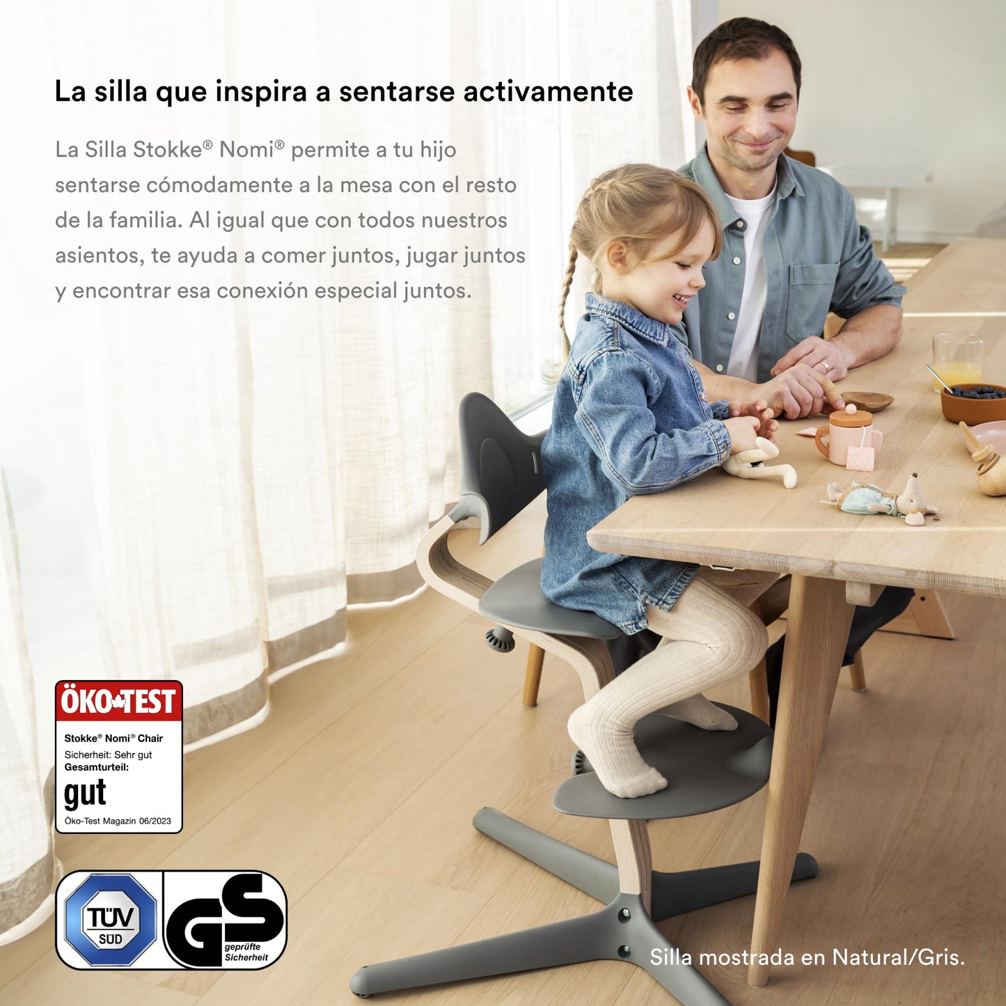 Stokke Nomi Silla (Blanca) + Newborn Set (Blanco/Rosa Grisáceo) - Incluye un Arnés de Seguridad de Cinco Puntos y Un Set de Tela Reversible y Lavable - Soporta hasta 150 kg