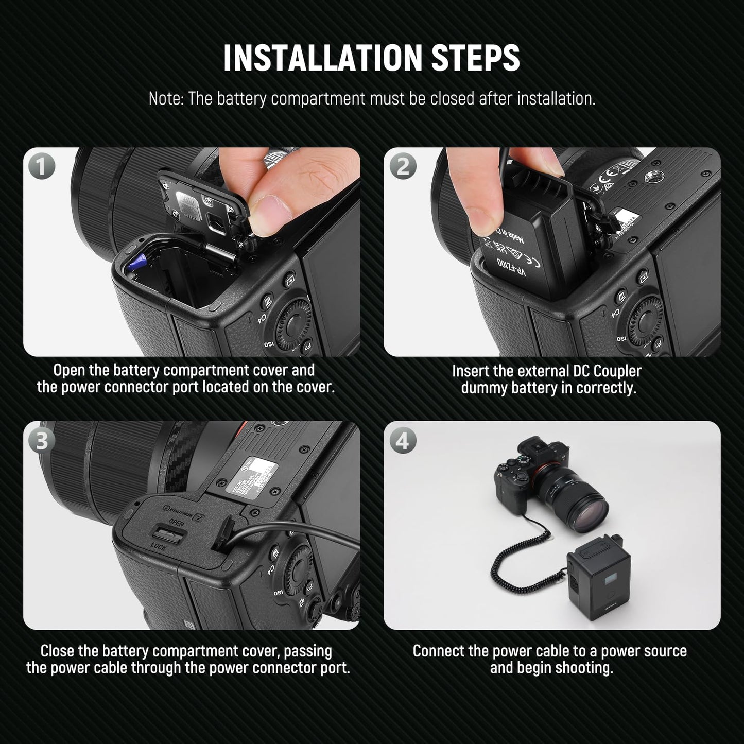 NEEWER D Tap to NP-FZ100 Batería Simulada con Cable para V Mount Batería, Fuente de Alimentación Estable para Sony ZV-E1 A1 A7 III A7 IV A7C II R III IV V A7S III A9 II A6600 A6700 FX3 FX30, VP-FZ100