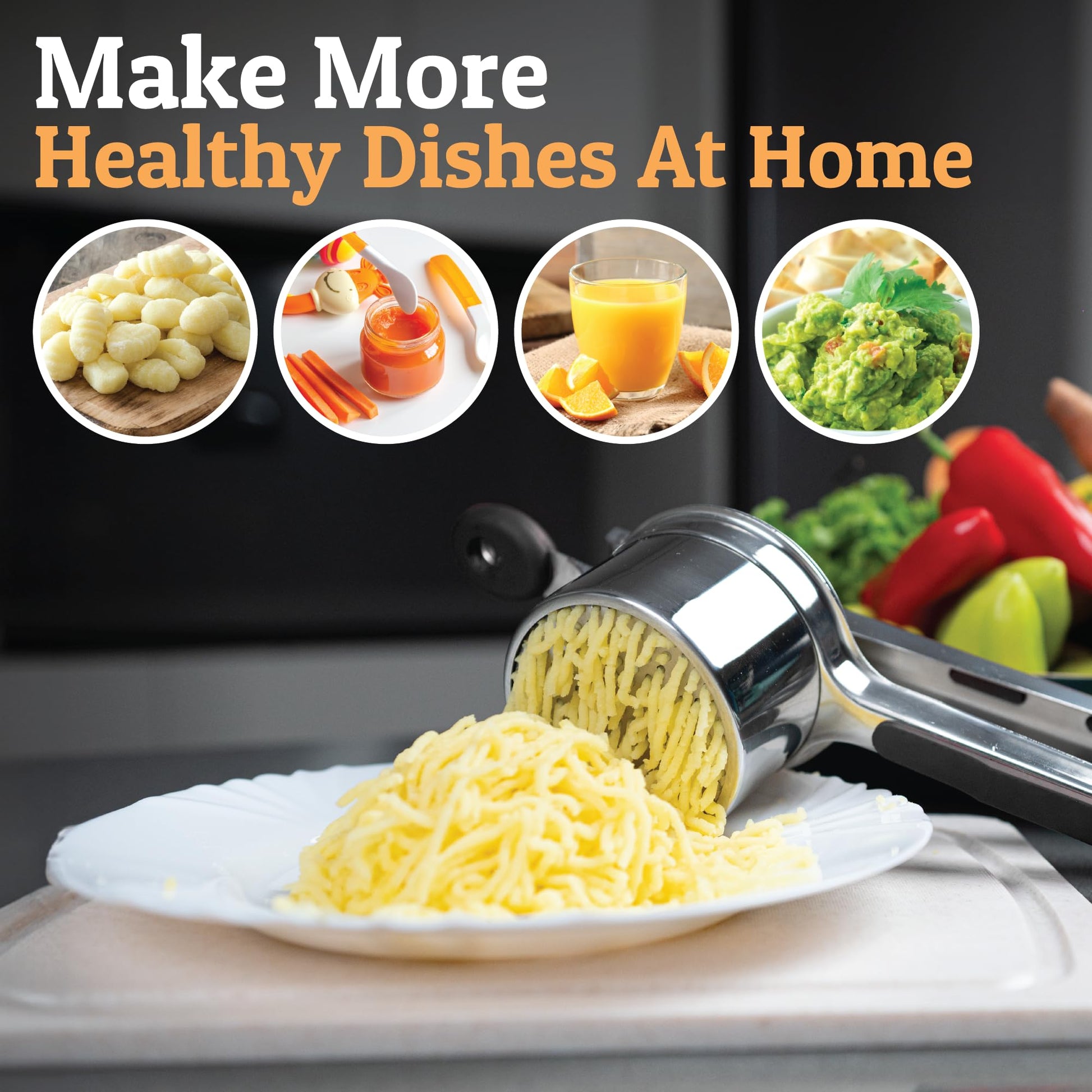 Rizador de Patatas PriorityChef Grande Acero Inoxidable 15 onzas con 3 Discos